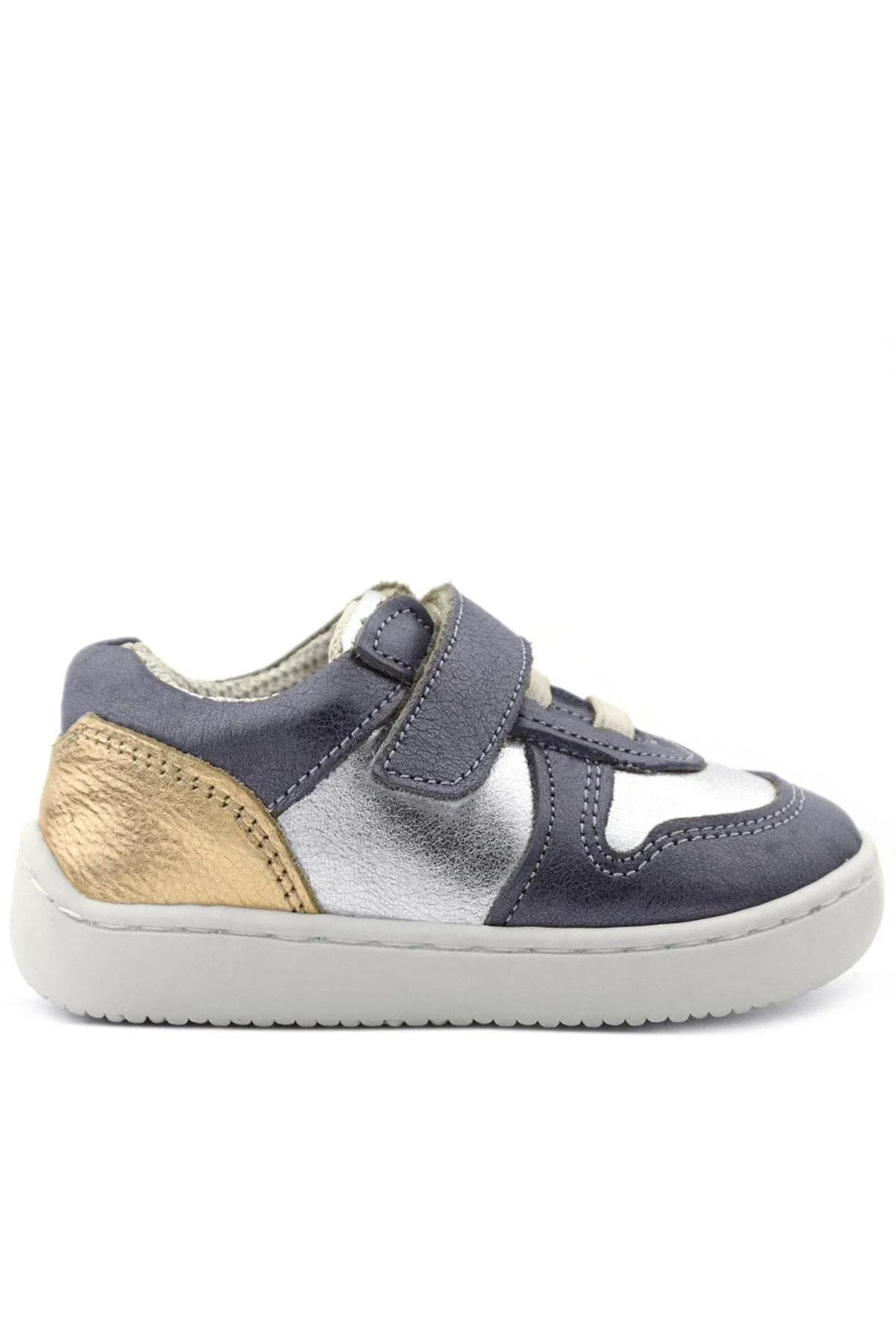 Rakerplus Bob Hakiki Deri Platin Gümüş Barefoot Cırtlı Lastikli Bebek Sneaker Ayakkabı