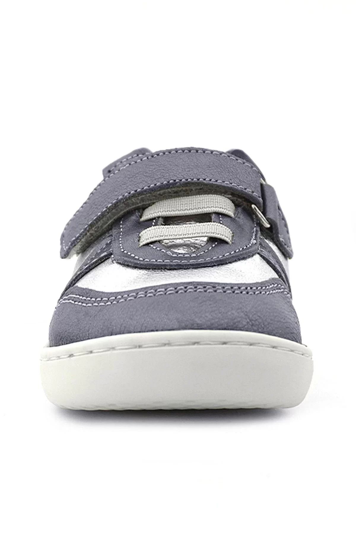 Rakerplus Bob Hakiki Deri Platin Gümüş Barefoot Cırtlı Lastikli Bebek Sneaker Ayakkabı