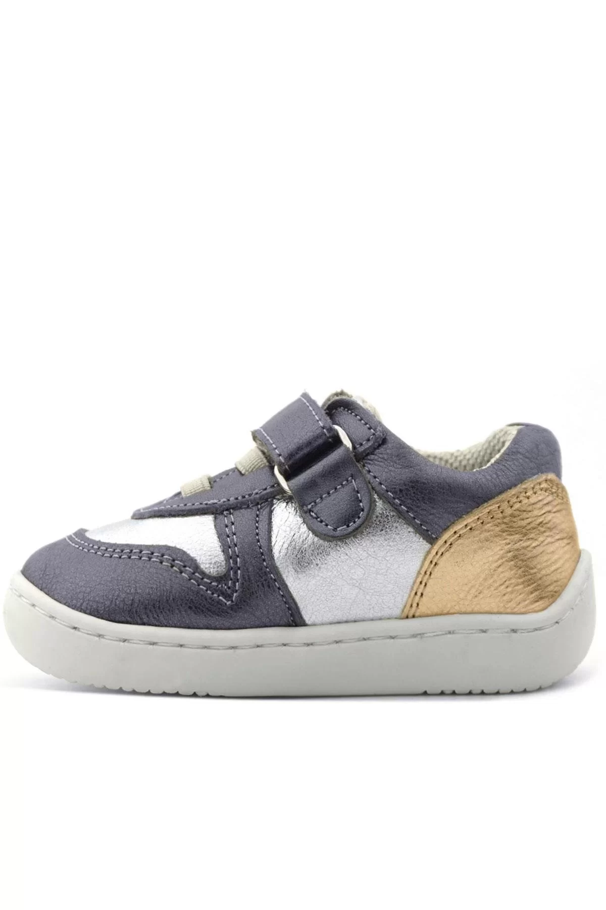 Rakerplus Bob Hakiki Deri Platin Gümüş Barefoot Cırtlı Lastikli Bebek Sneaker Ayakkabı