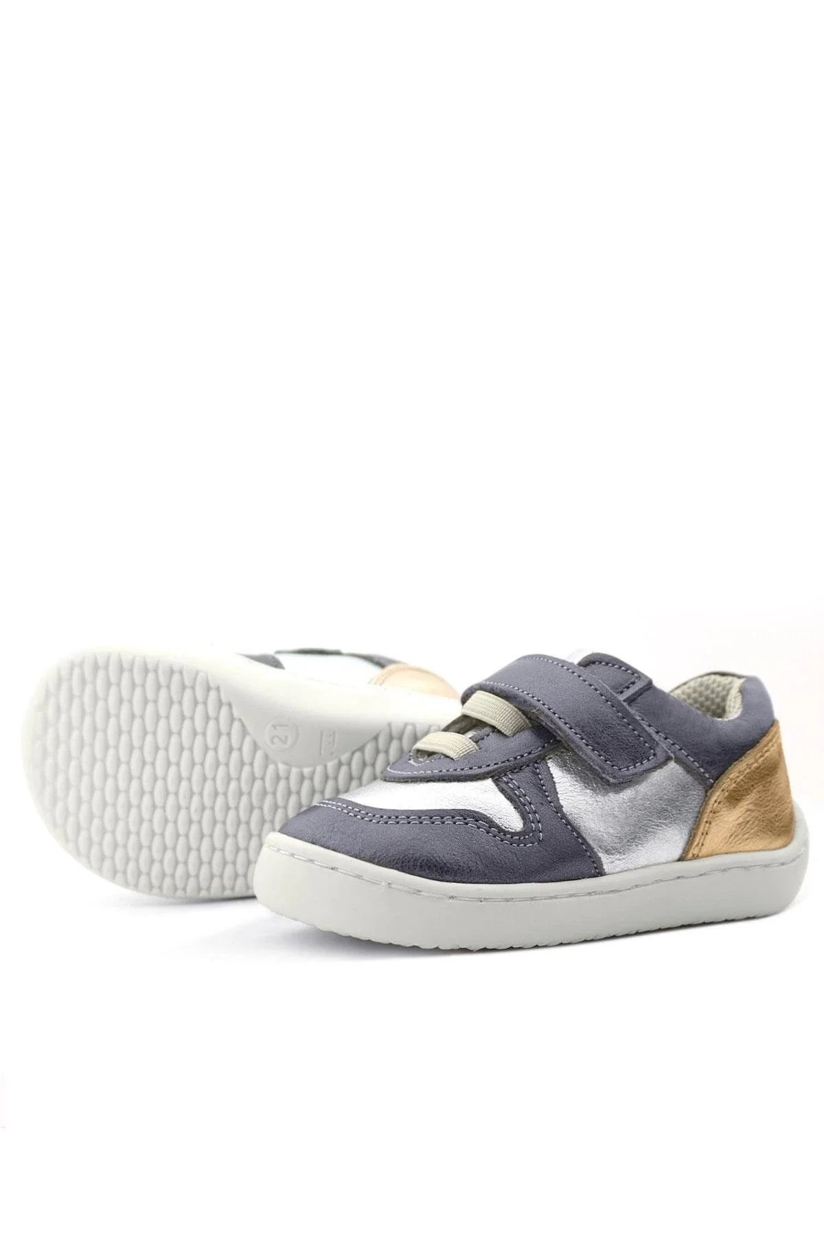 Rakerplus Bob Hakiki Deri Platin Gümüş Barefoot Cırtlı Lastikli Bebek Sneaker Ayakkabı