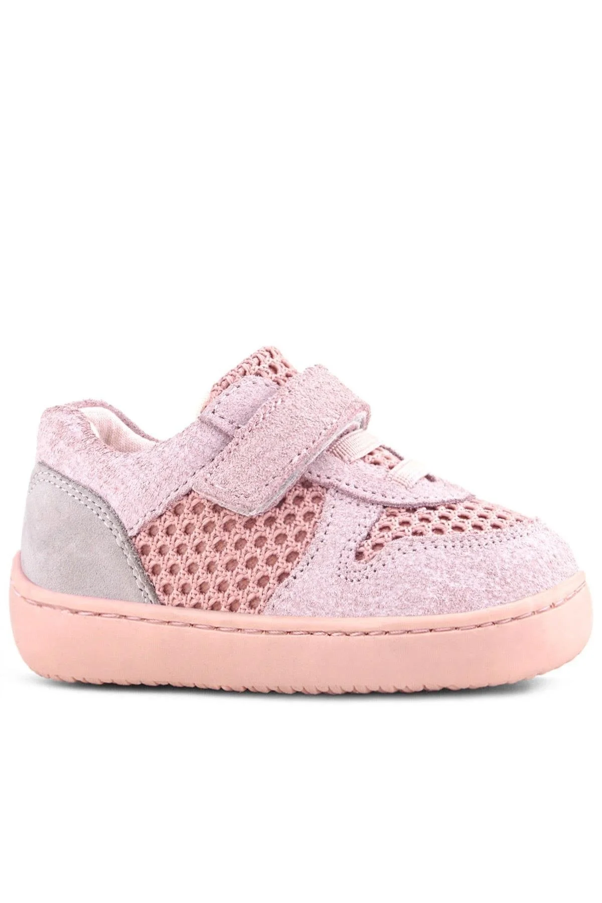 Rakerplus Bob Hakiki Deri Pudra Gri Barefoot Cırtlı Lastikli Bebek Sneaker Ayakkabı