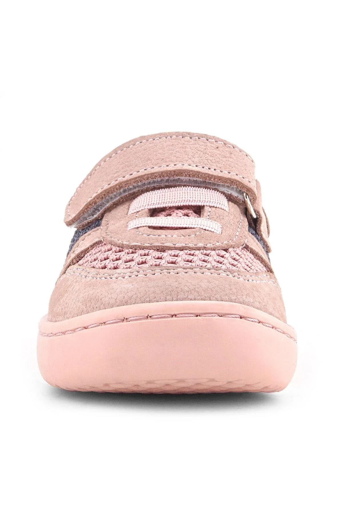 Rakerplus Bob Hakiki Deri Pudra Gri Mor Barefoot Cırtlı Lastikli Bebek Sneaker Ayakkabı