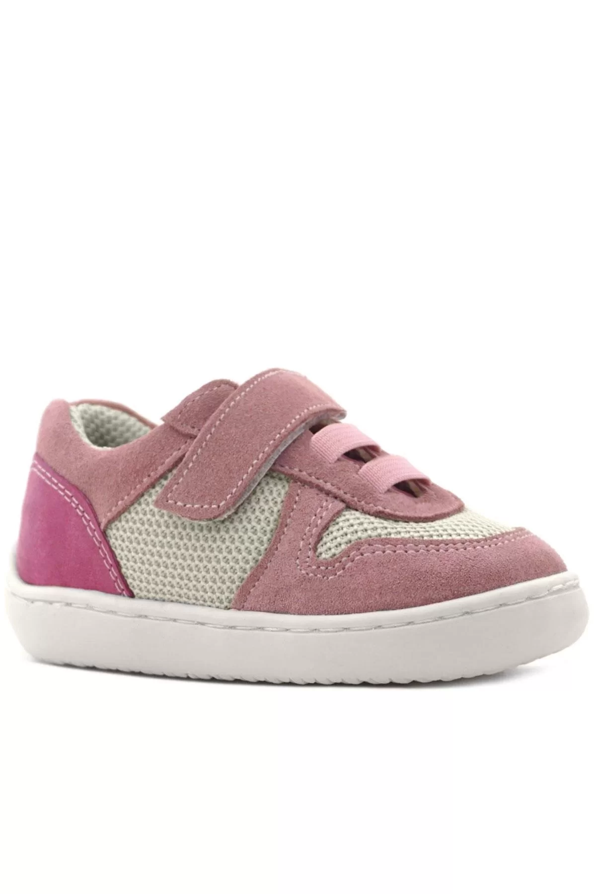 Rakerplus Bob Hakiki Deri Pudra Pembe Barefoot Cırtlı Lastikli Bebek Sneaker Ayakkabı