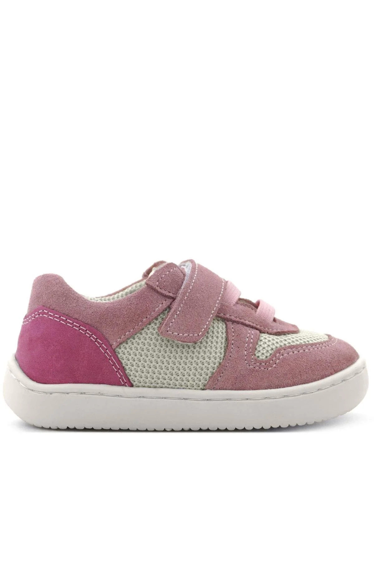 Rakerplus Bob Hakiki Deri Pudra Pembe Barefoot Cırtlı Lastikli Bebek Sneaker Ayakkabı