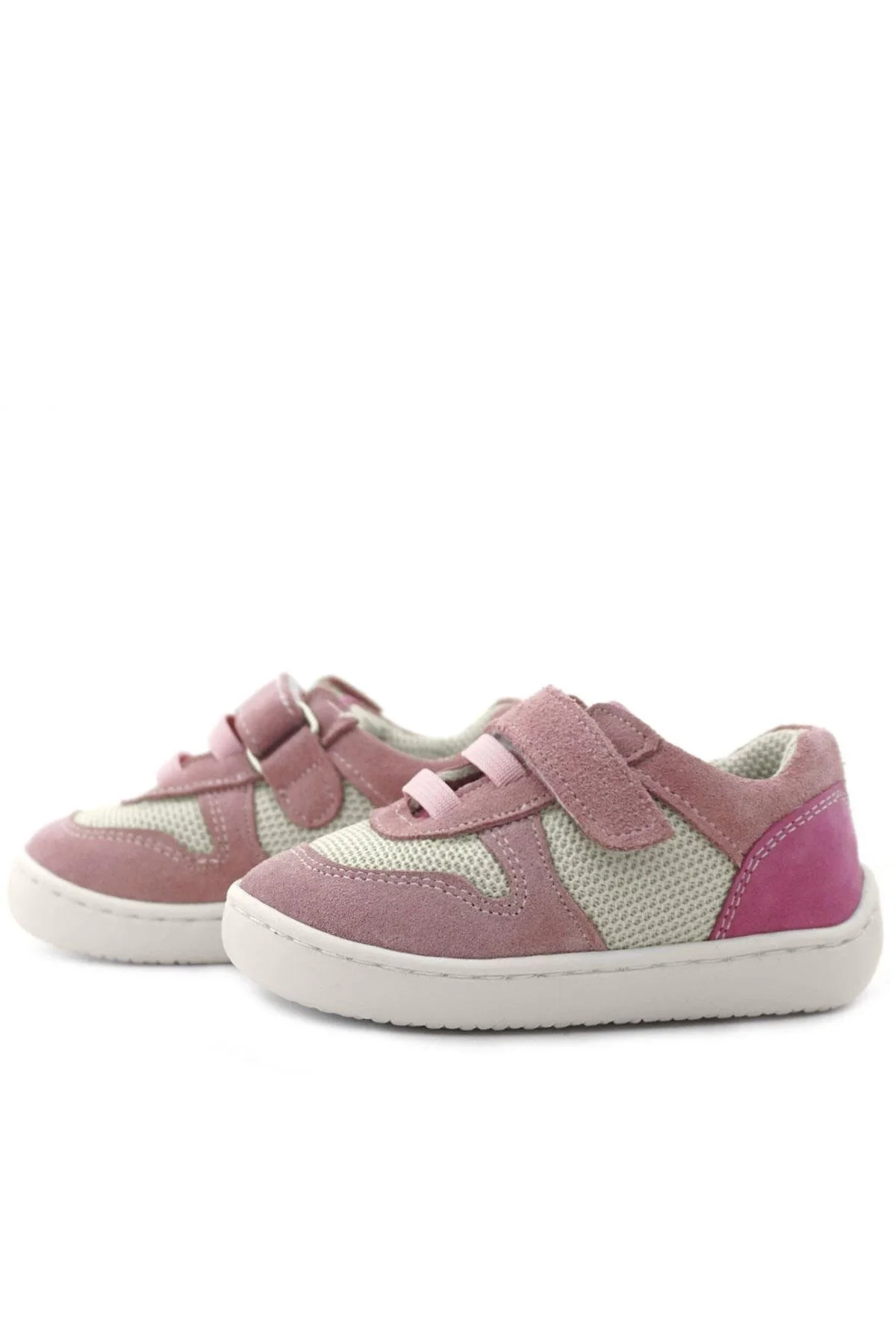 Rakerplus Bob Hakiki Deri Pudra Pembe Barefoot Cırtlı Lastikli Bebek Sneaker Ayakkabı