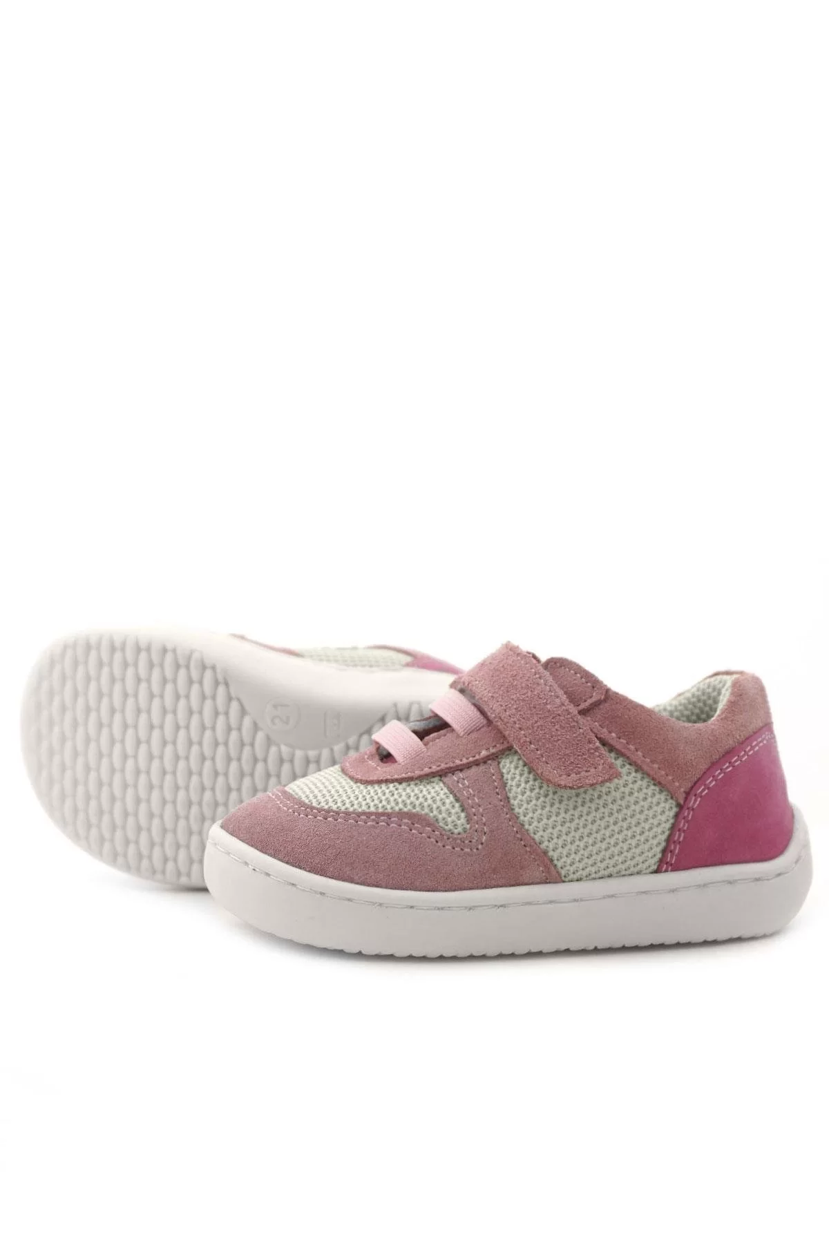 Rakerplus Bob Hakiki Deri Pudra Pembe Barefoot Cırtlı Lastikli Bebek Sneaker Ayakkabı