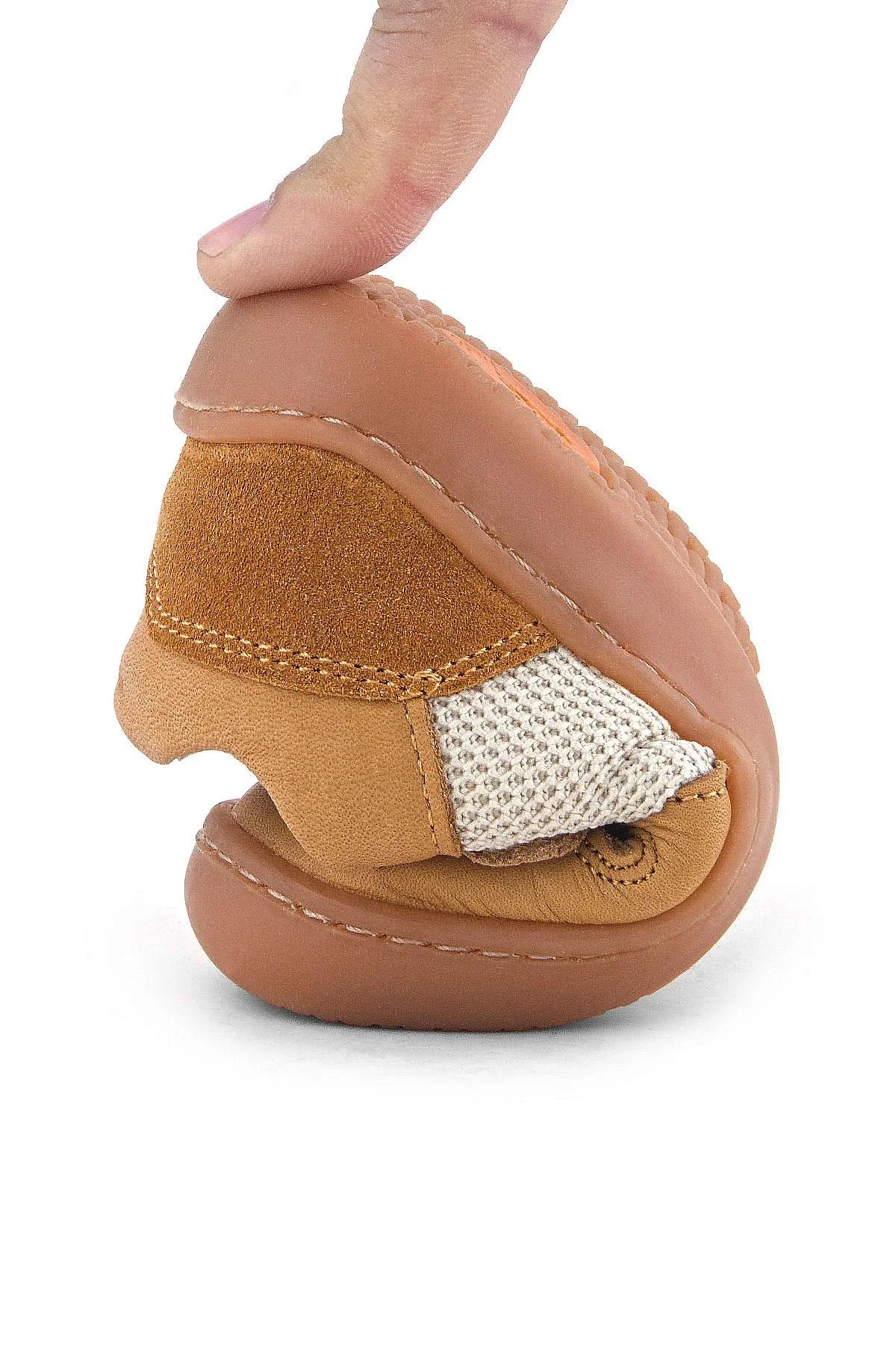 Rakerplus Bob Hakiki Deri Taba Krem Barefoot Cırtlı Lastikli Bebek Sneaker Ayakkabı