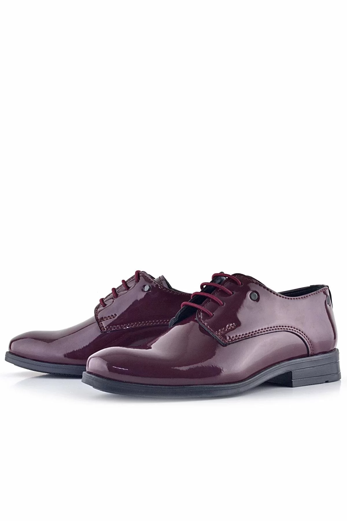 Rakerplus Bordo Rugan Bağcıklı Metal Detaylı Oxford Çocuk Klasik Ayakkabısı