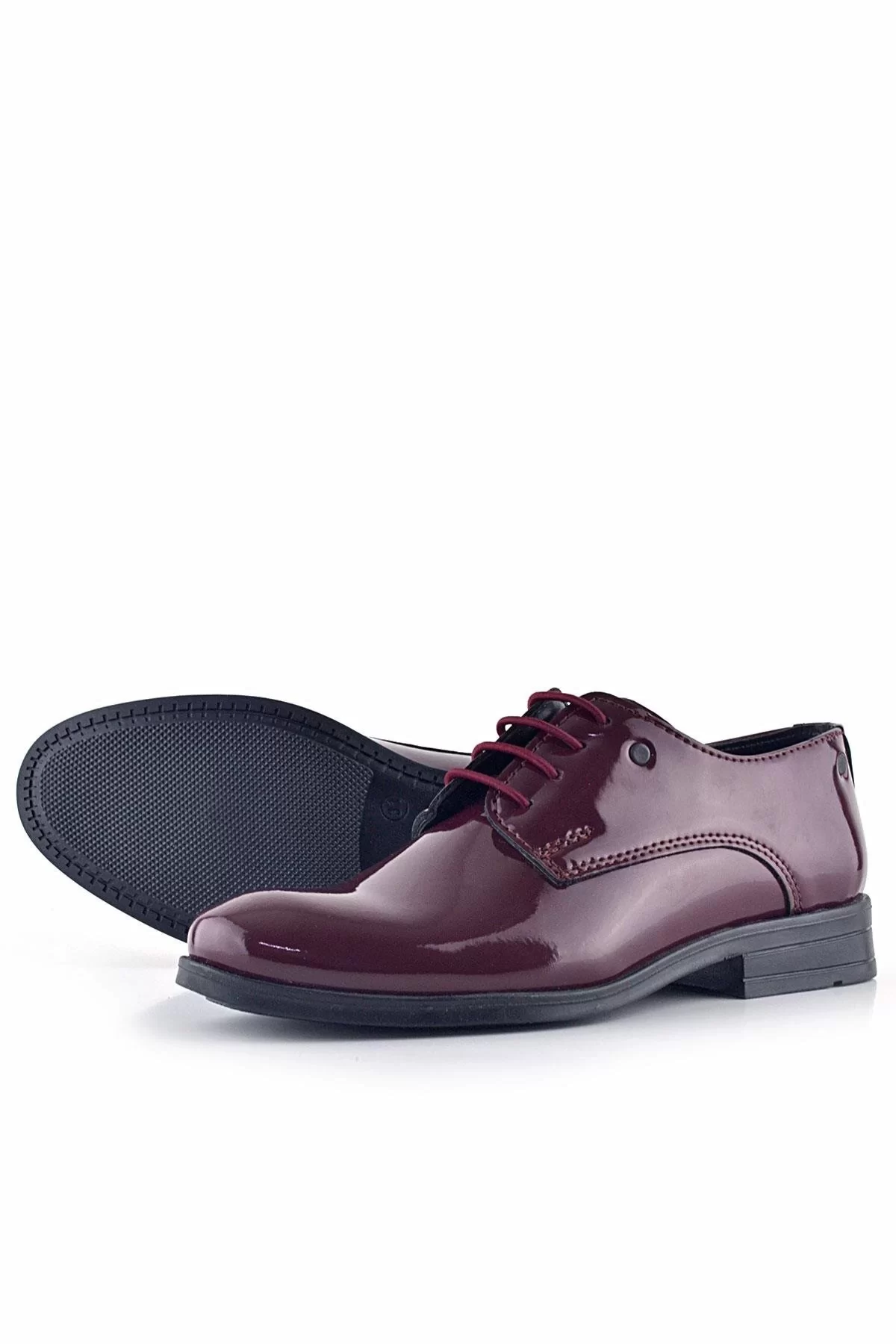 Rakerplus Bordo Rugan Bağcıklı Metal Detaylı Oxford Çocuk Klasik Ayakkabısı