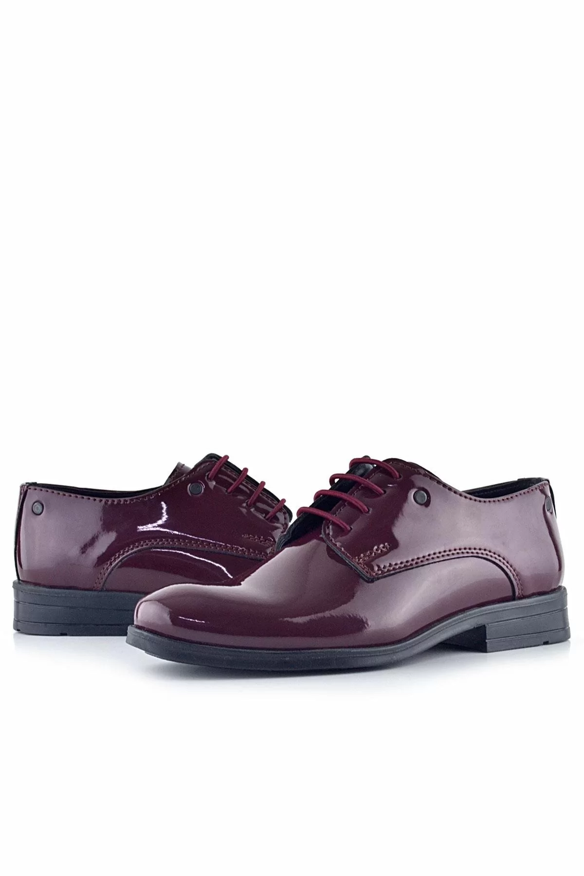 Rakerplus Bordo Rugan Bağcıklı Metal Detaylı Oxford Çocuk Klasik Ayakkabısı