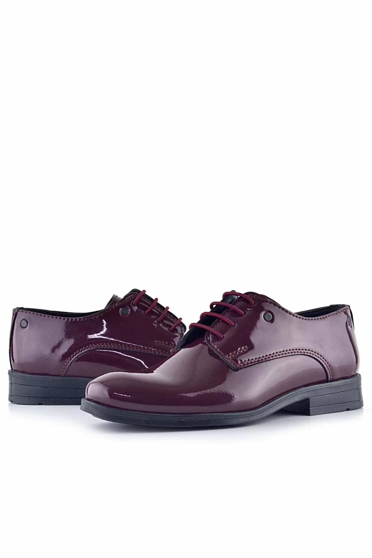 Rakerplus Bordo Rugan Bağcıklı Metal Detaylı Oxford Çocuk Klasik Ayakkabısı