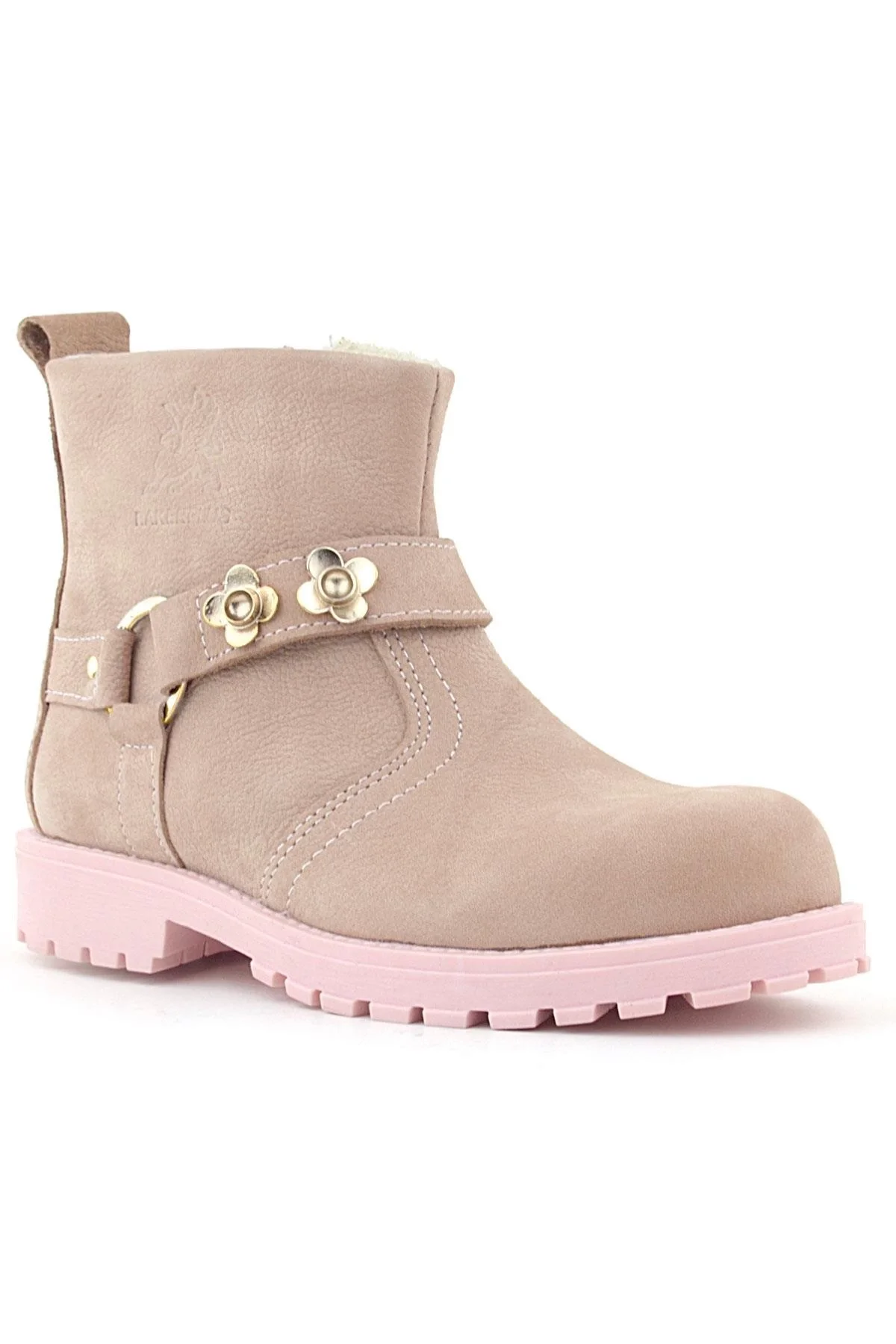 Rakerplus Chiron Hakiki Deri Pembe Fermuarlı Çiçekli Kız Çocuk Bot