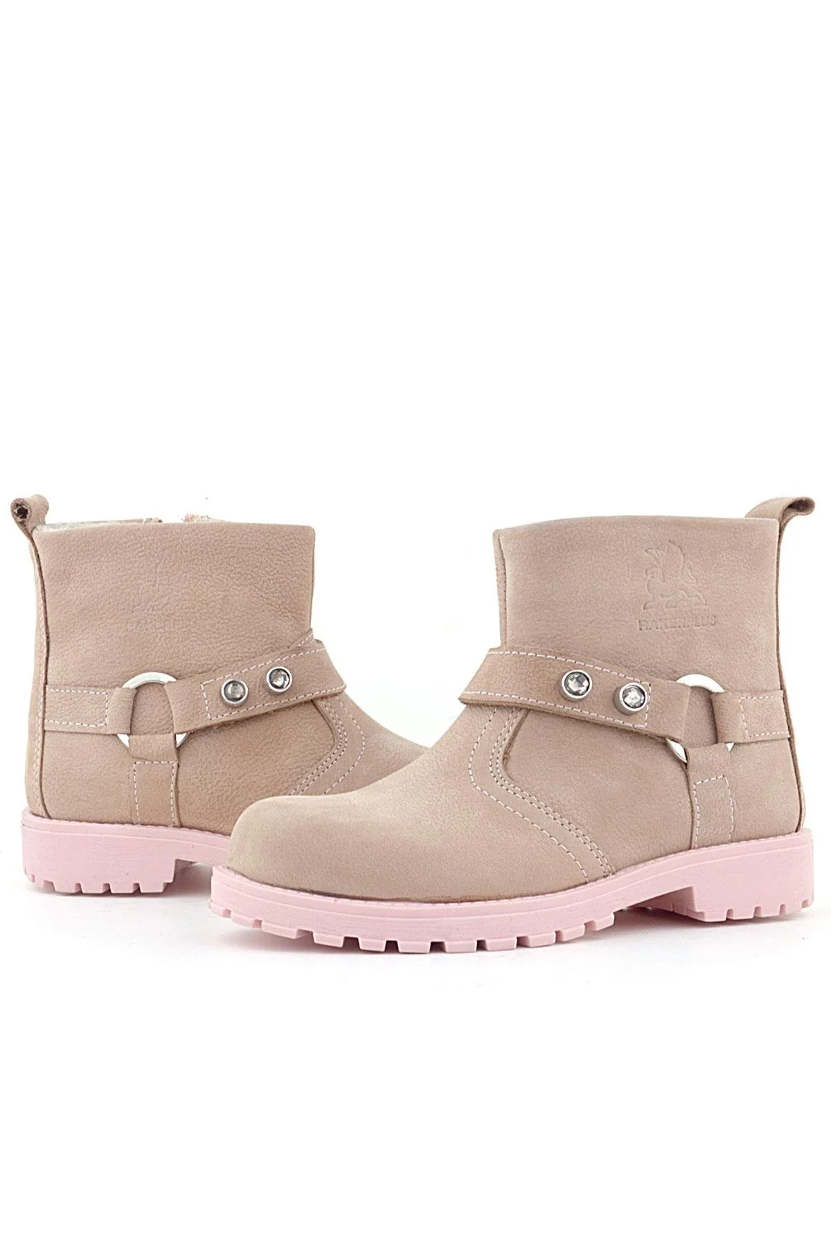 Rakerplus Chiron Hakiki Deri Pembe Fermuarlı Taşlı Kız Çocuk Bot