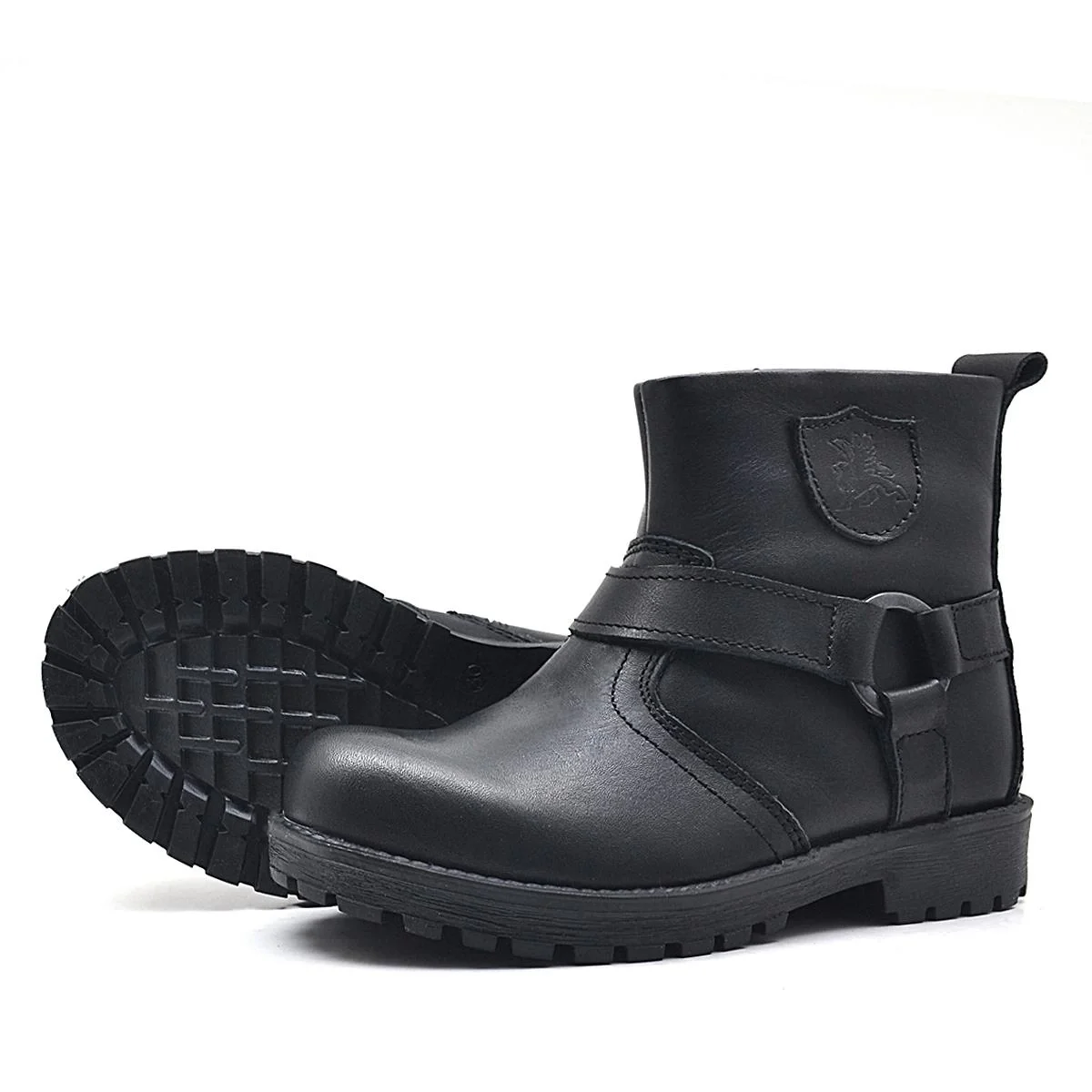 Rakerplus Chiron Hakiki Deri Siyah Fermuarlı Çocuk Çizme Bot