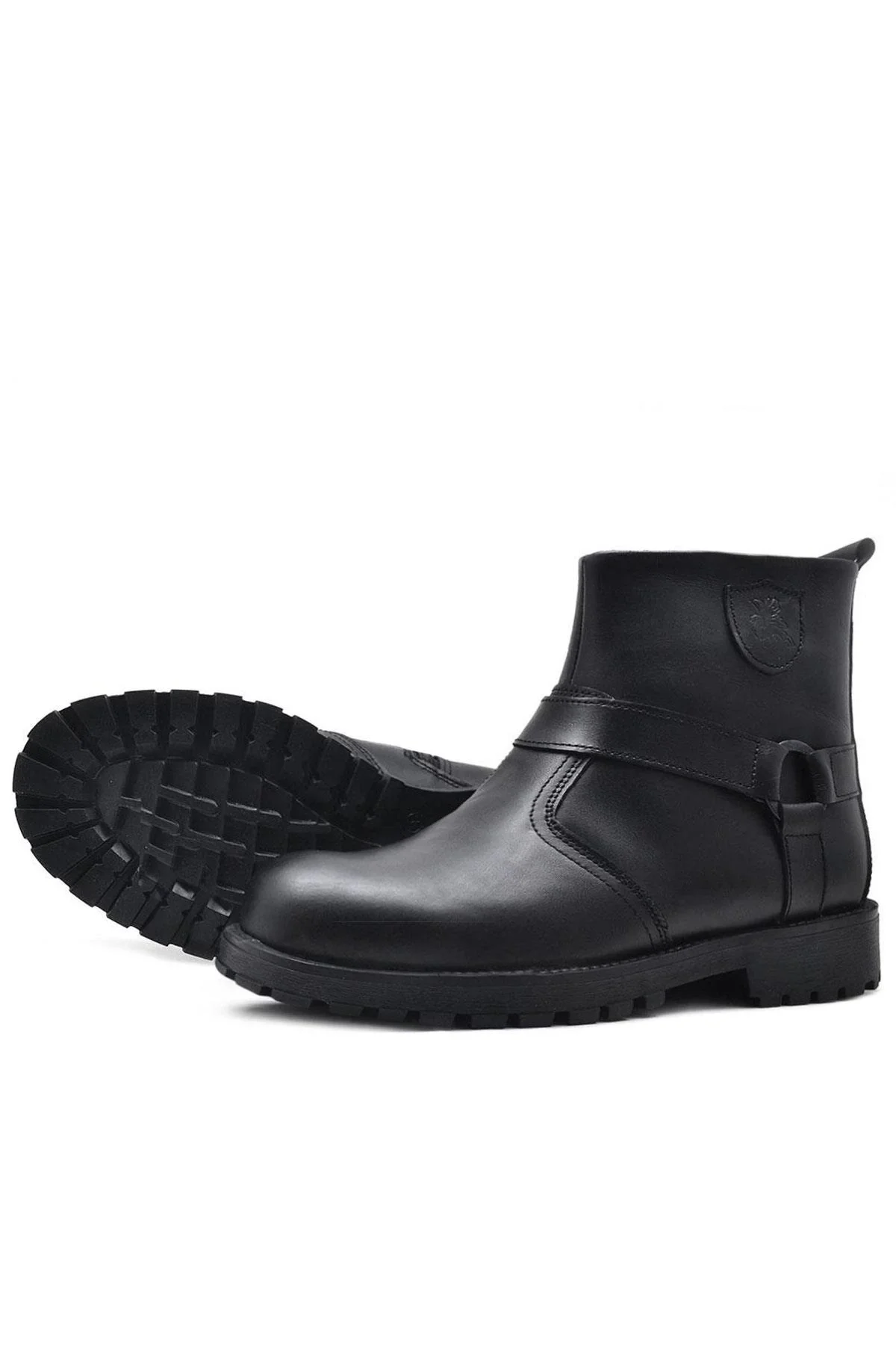 Rakerplus Chiron Hakiki Deri Siyah Fermuarlı Çocuk Çizme Bot