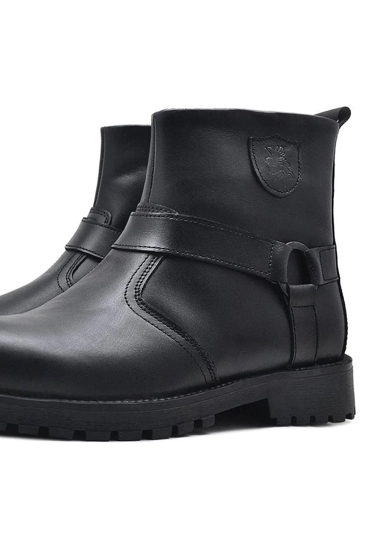 Rakerplus Chiron Hakiki Deri Siyah Fermuarlı Çocuk Çizme Bot