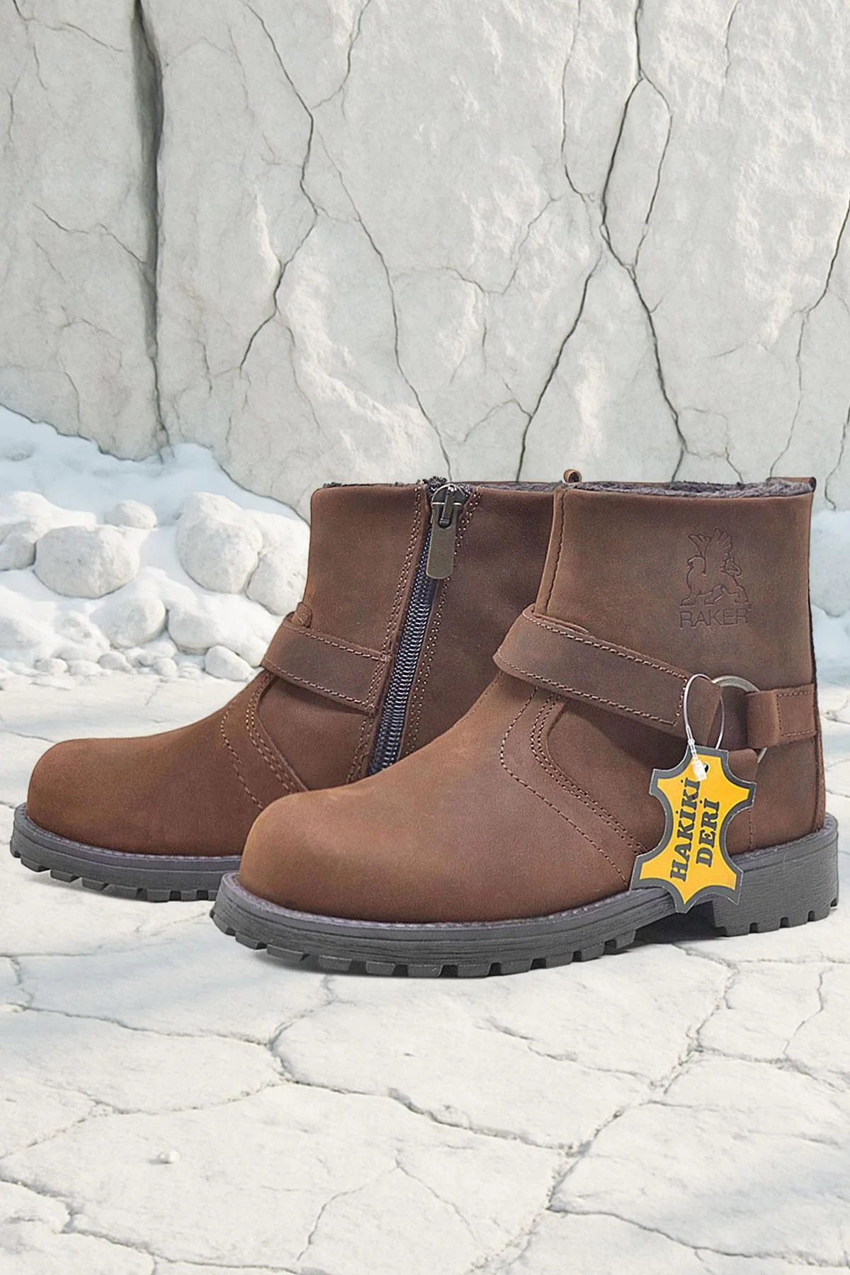 Rakerplus Chiron Hakiki Deri Tarçın Rengi Fermuarlı Çocuk Çizme