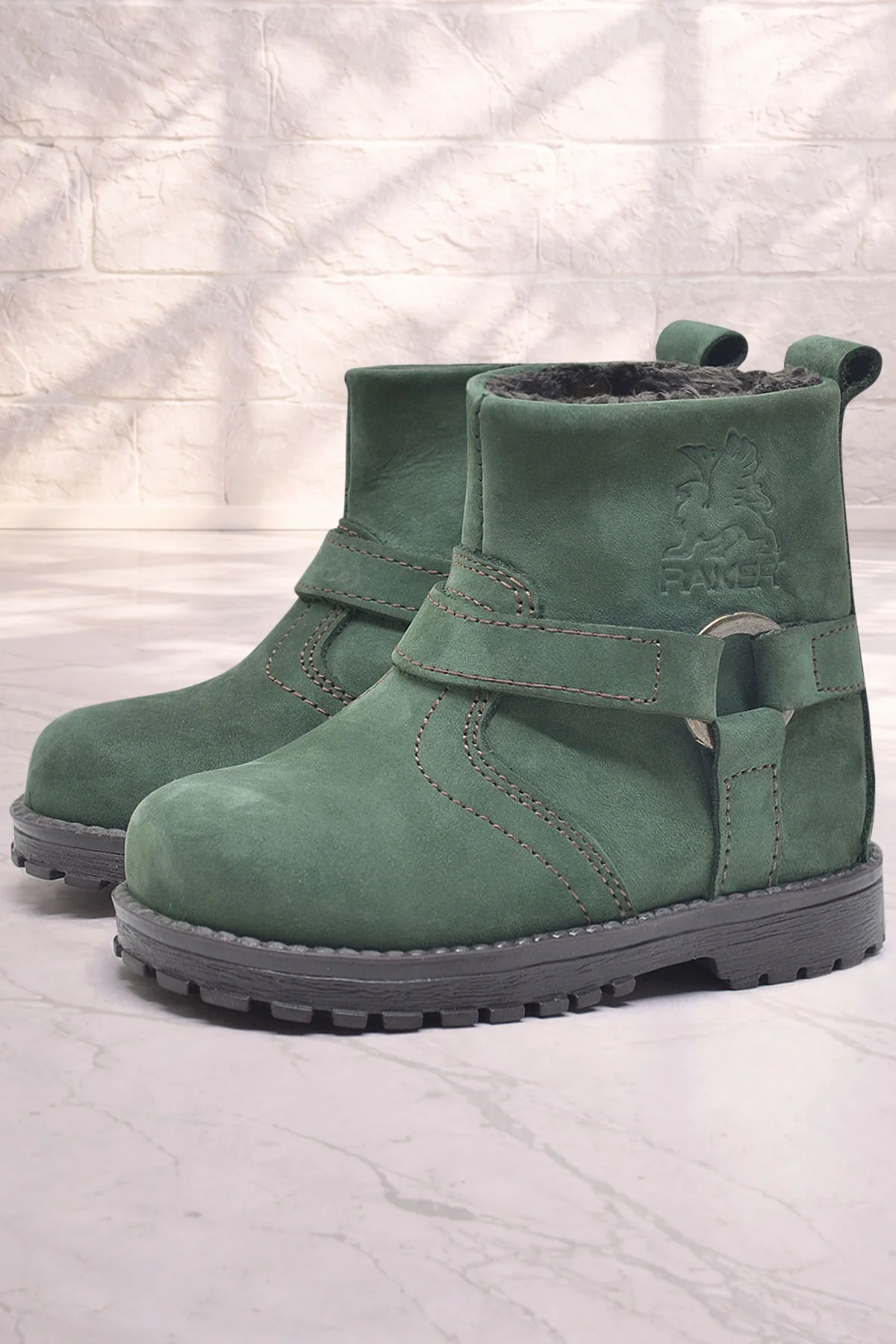 Rakerplus Chiron Hakiki Deri Yeşil Fermuarlı Unisex Bebek Bot