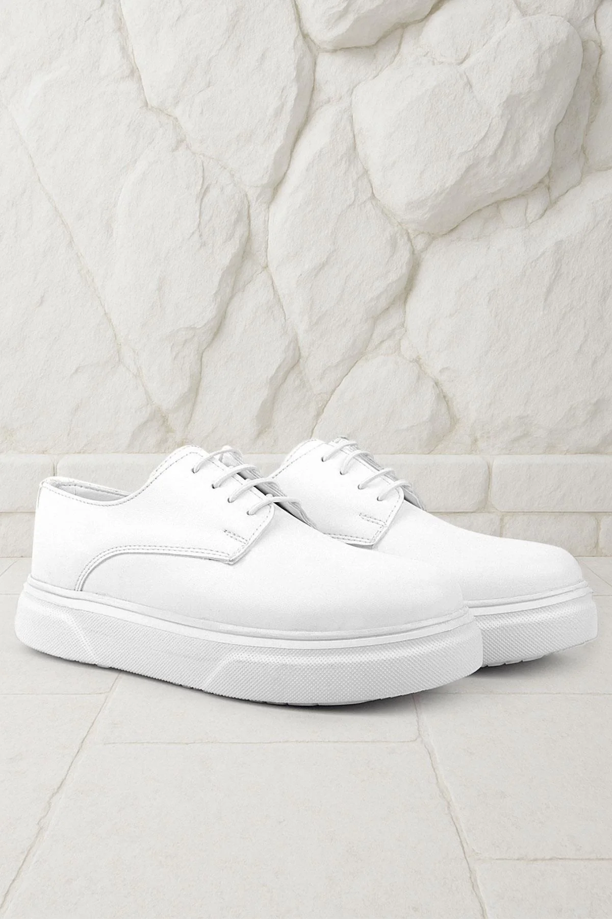 Rakerplus Derby Beyaz Cilt Yüksek Taban Çocuk Klasik Ayakkabı