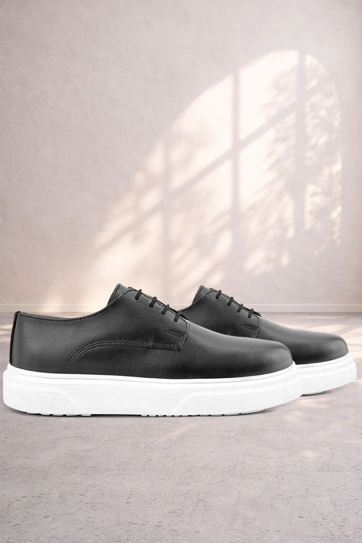 Rakerplus Derby Hakiki Deri Siyah Beyaz Tabanlı Çocuk Klasik Ayakkabı