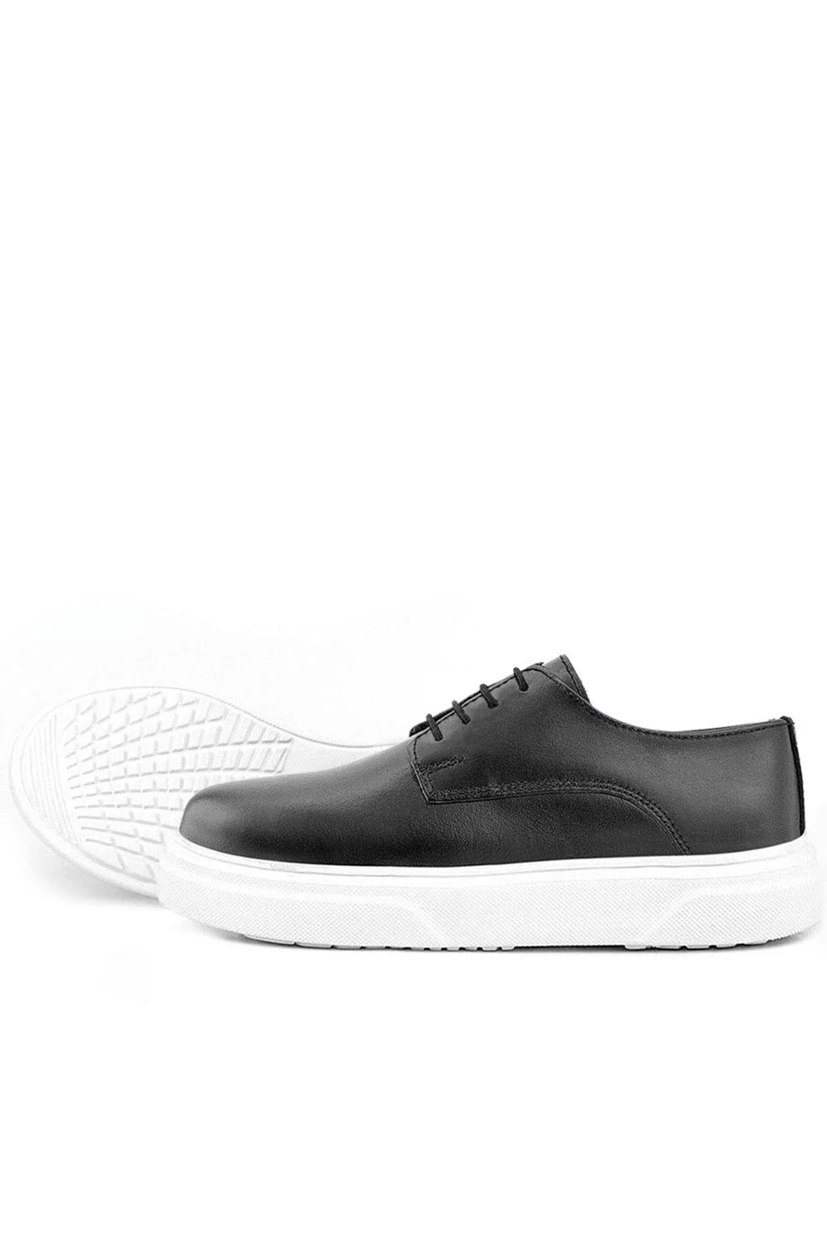 Rakerplus Derby Hakiki Deri Siyah Beyaz Tabanlı Çocuk Klasik Ayakkabı