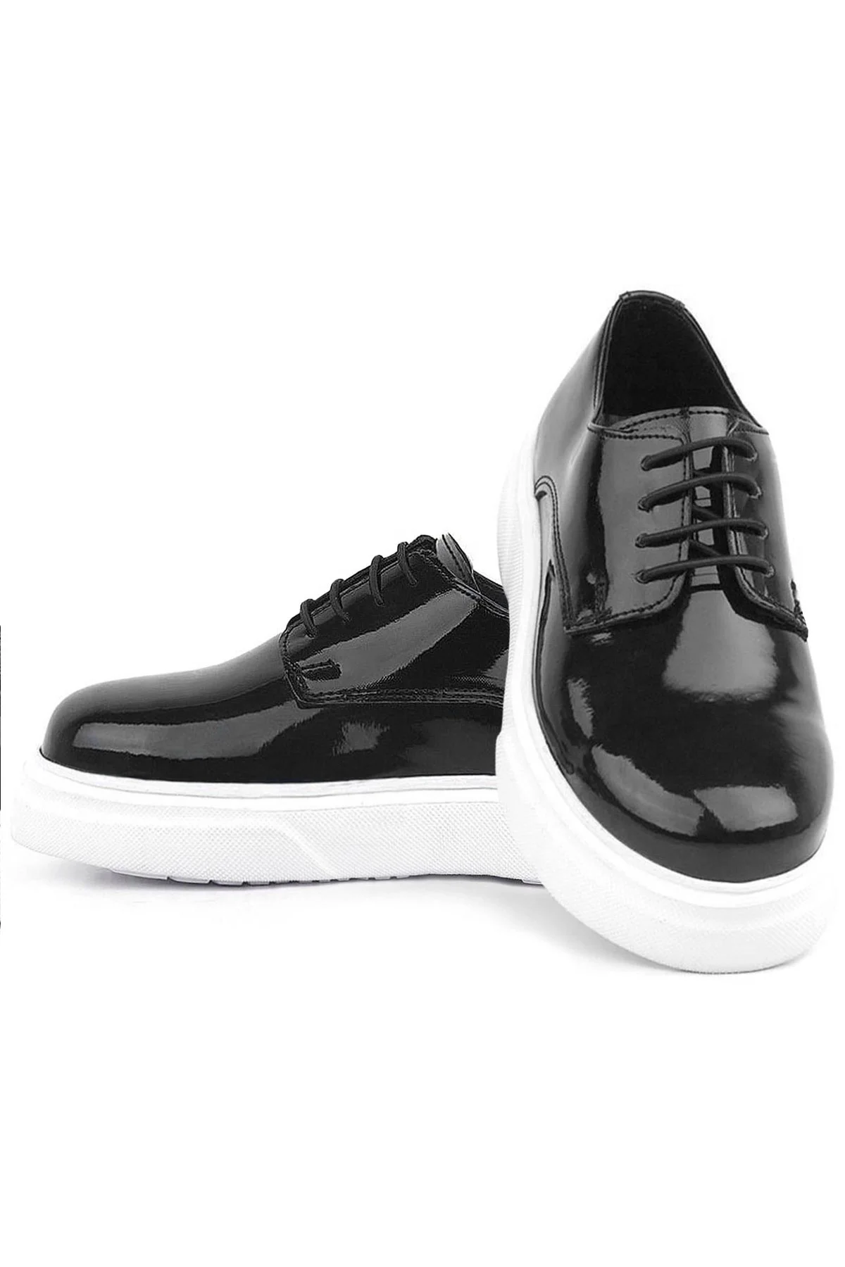 Rakerplus Derby Hakiki Deri Siyah Rugan Beyaz Taban Çocuk Klasik Ayakkabı