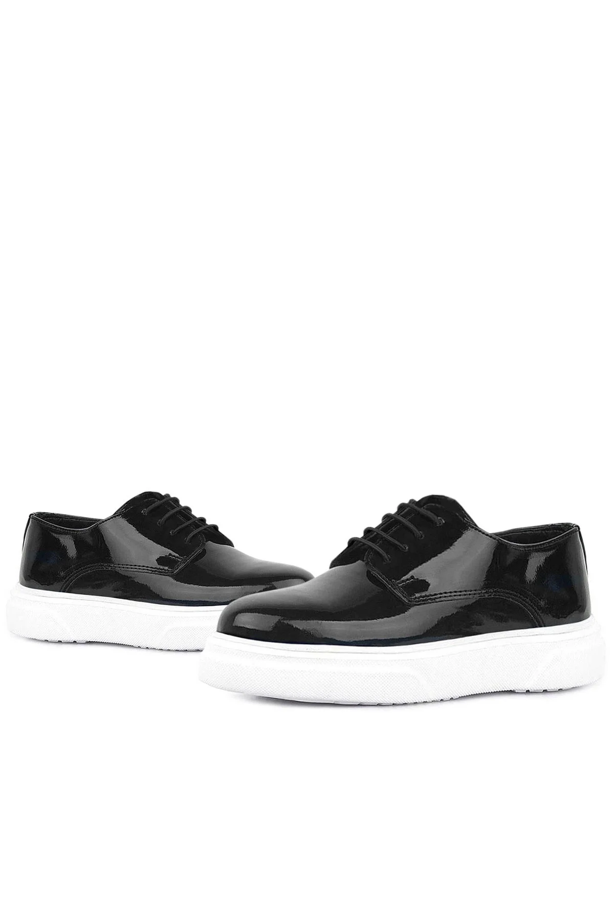 Rakerplus Derby Hakiki Deri Siyah Rugan Beyaz Taban Çocuk Klasik Ayakkabı