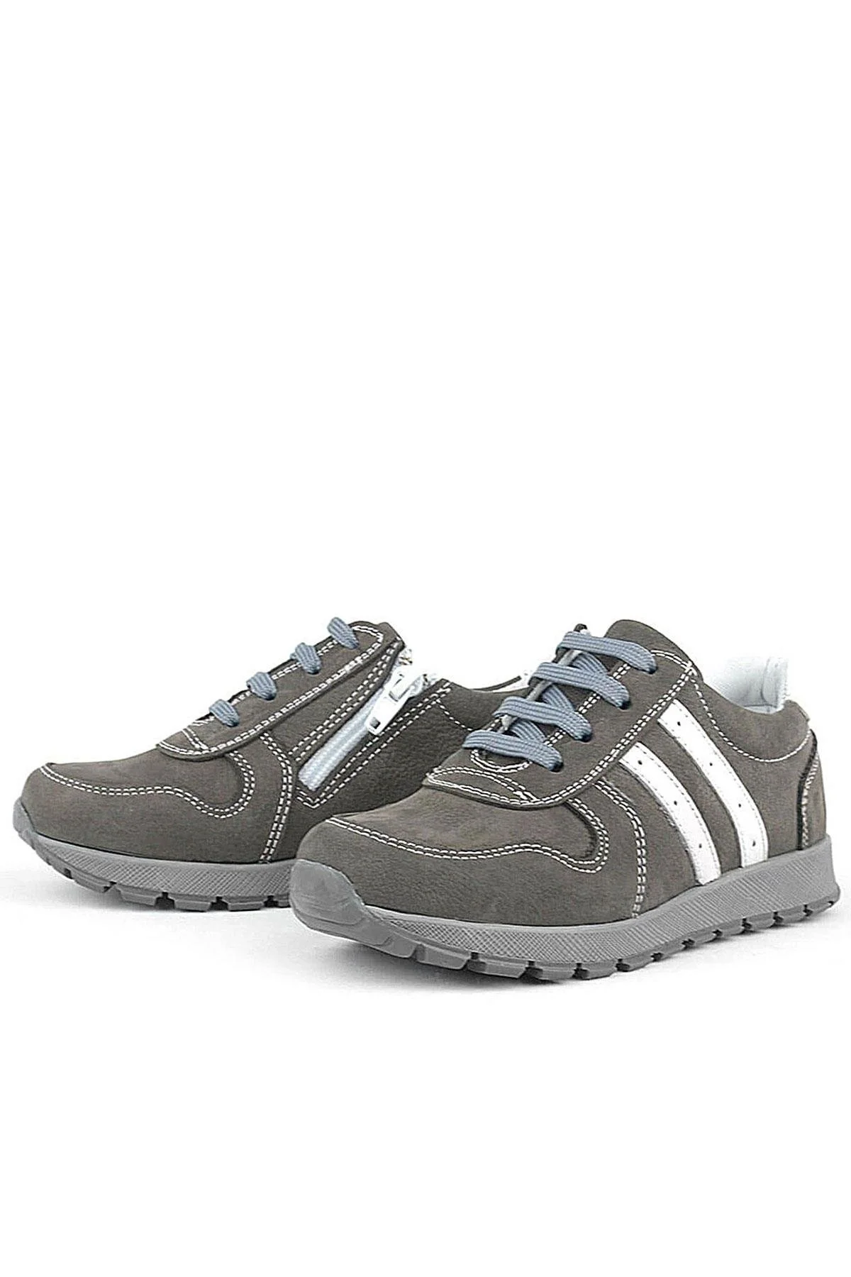 Rakerplus Deri Gri Fermuarlı Spor Ayakkabı Sneaker