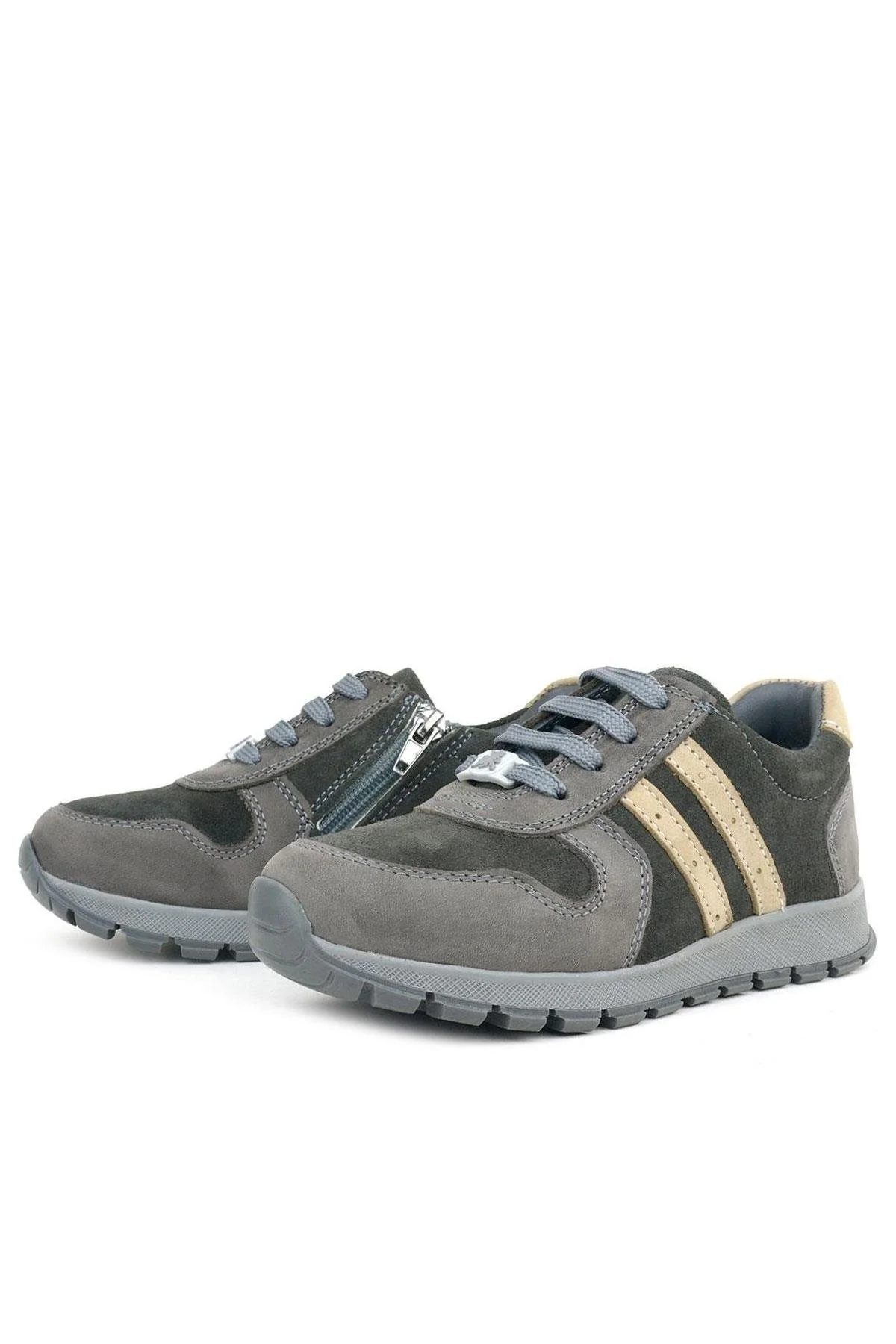 Rakerplus Deri Gri Kum Rengi Fermuarlı Sneaker Spor Ayakkabı