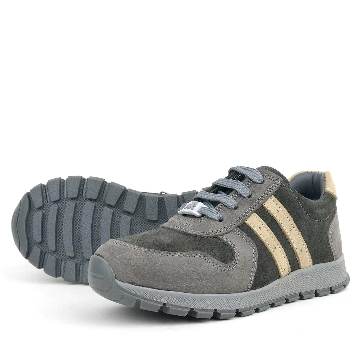 Rakerplus Deri Gri Kum Rengi Fermuarlı Sneaker Spor Ayakkabı