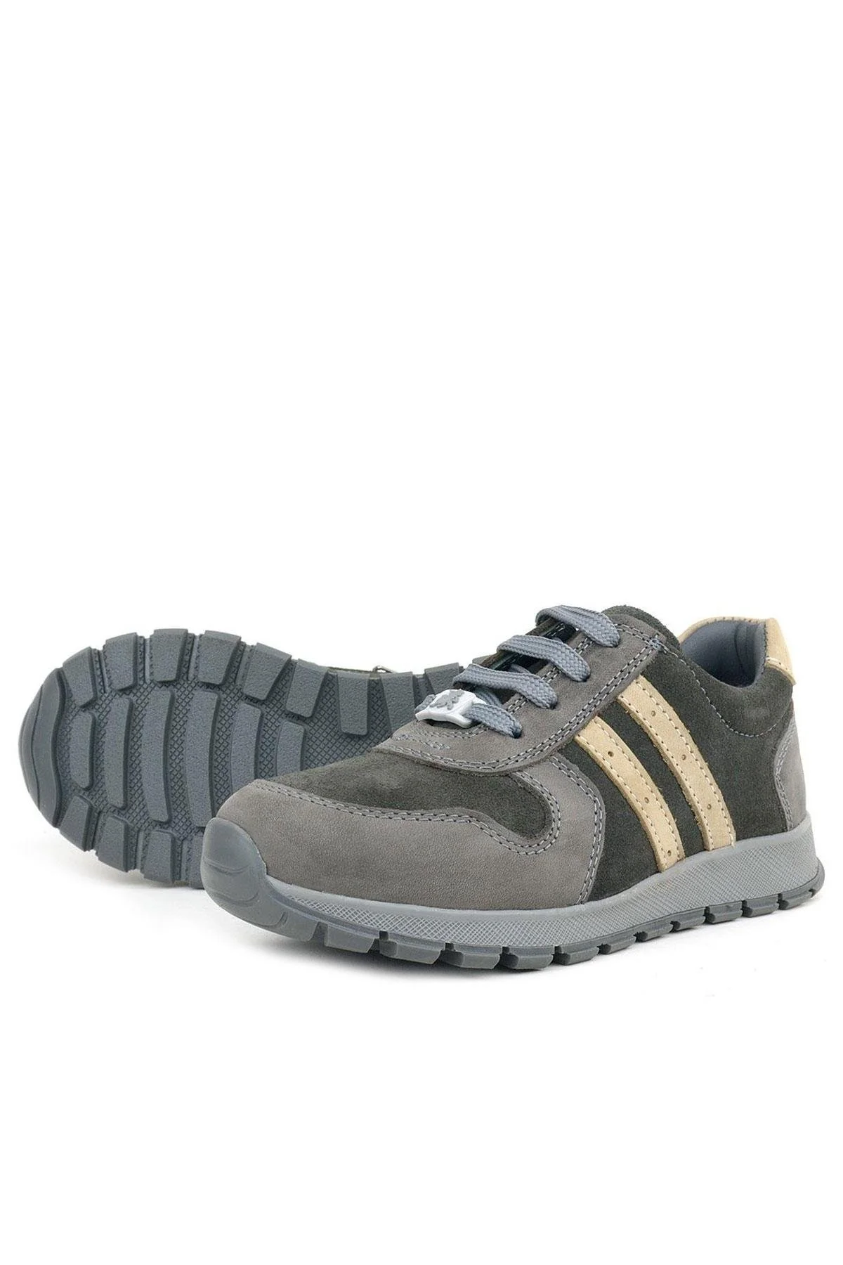 Rakerplus Deri Gri Kum Rengi Fermuarlı Sneaker Spor Ayakkabı