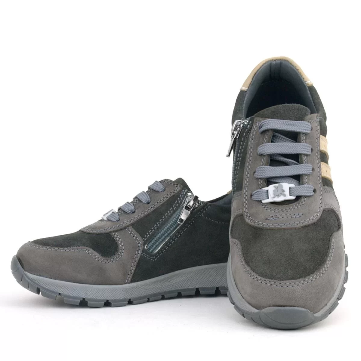 Rakerplus Deri Gri Kum Rengi Fermuarlı Sneaker Spor Ayakkabı