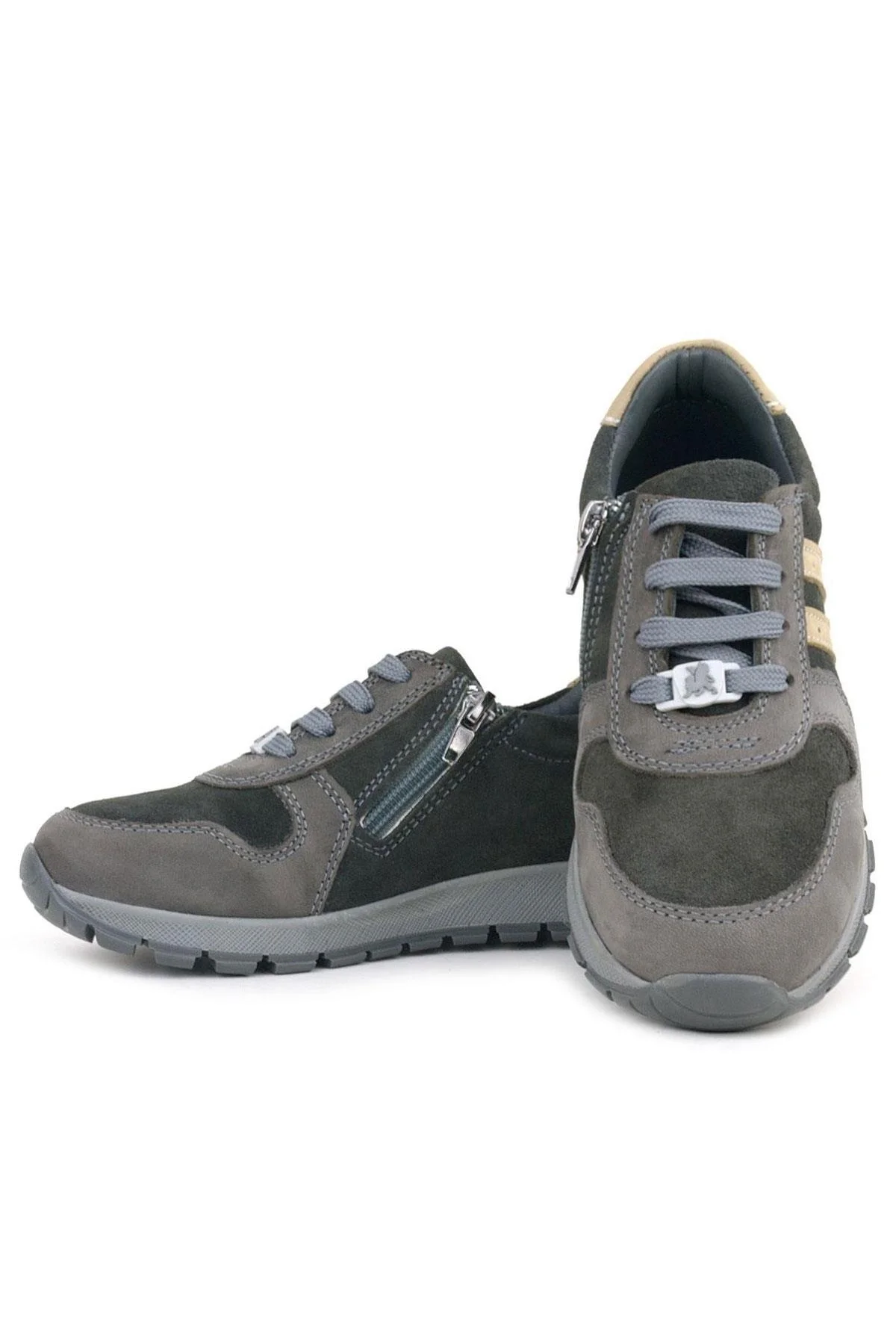 Rakerplus Deri Gri Kum Rengi Fermuarlı Sneaker Spor Ayakkabı