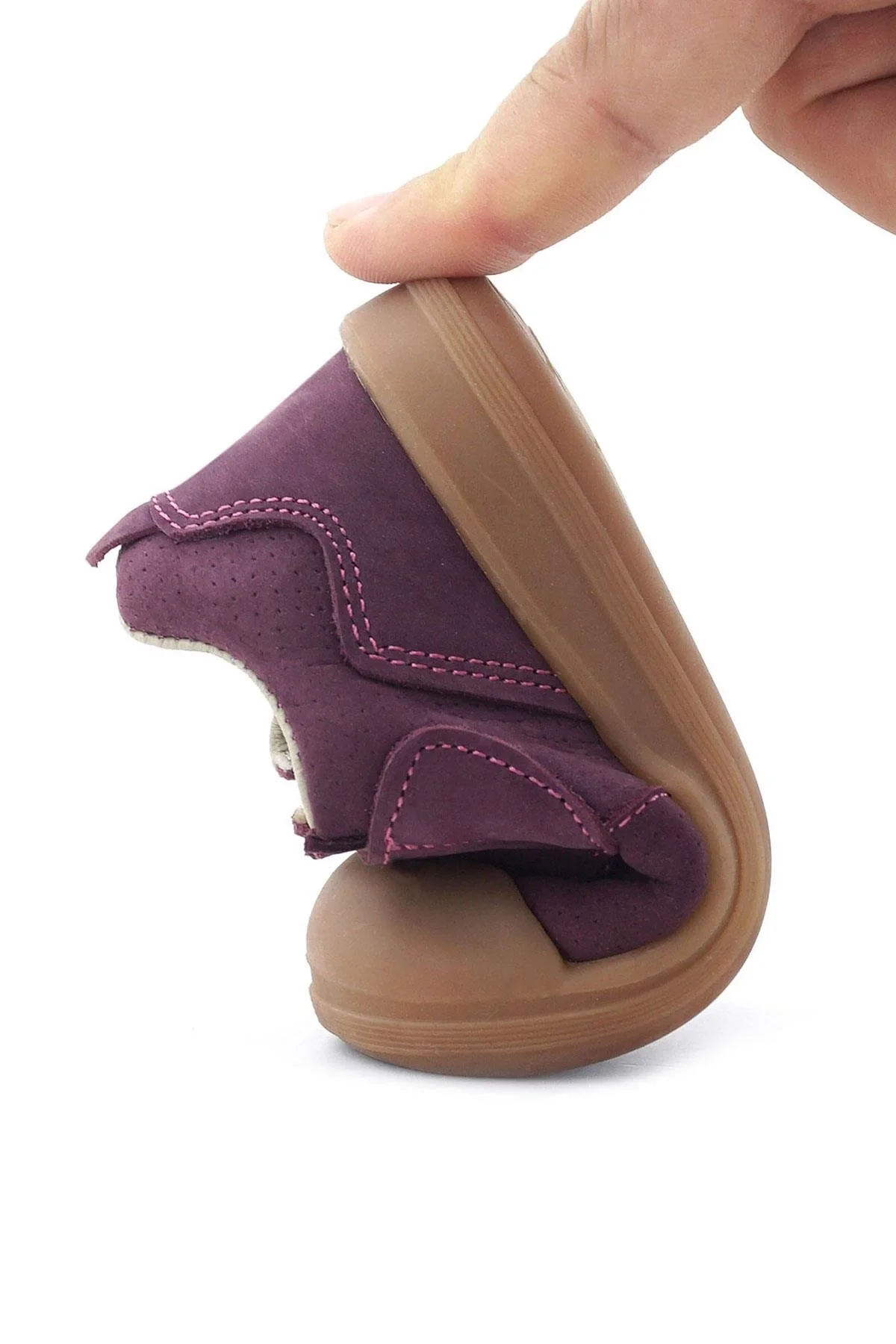 Rakerplus Dino Hakiki Deri Mor Kahverengi Yüksek Bilekli Bebek Ayakkabı