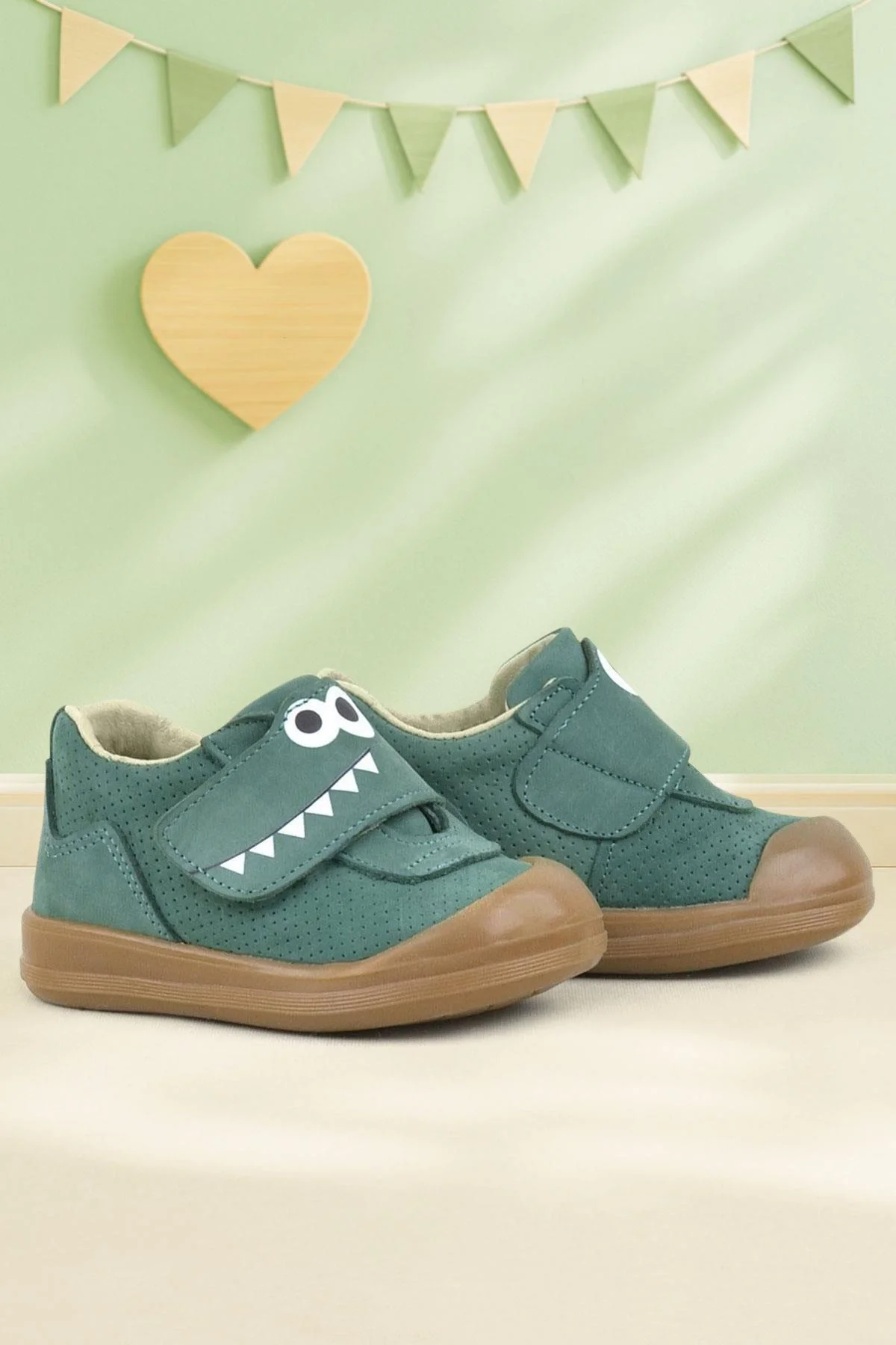 Rakerplus Dino Hakiki Deri Yeşil Yüksek Bilekli Bebek Ayakkabı