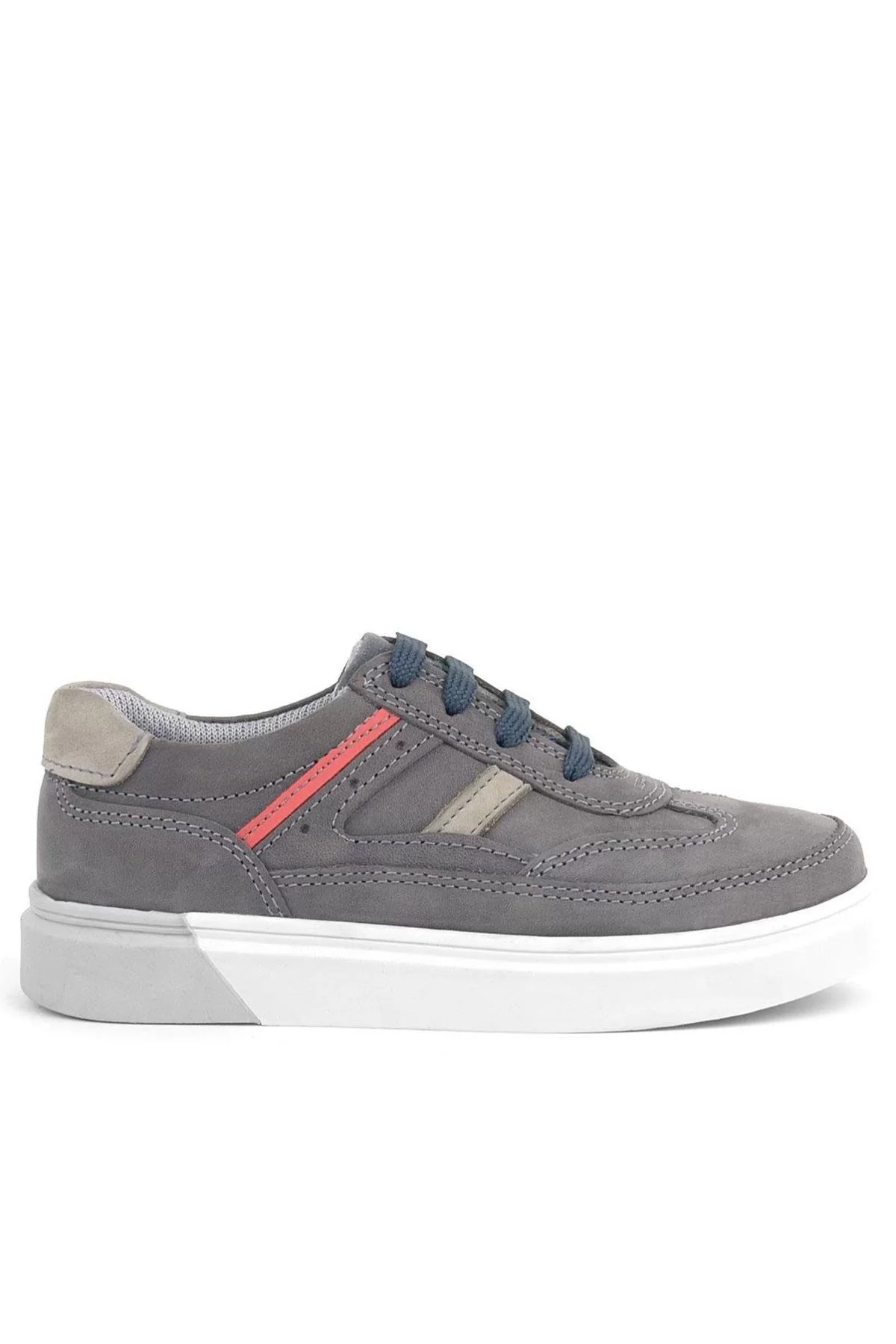 Rakerplus Gri Hakiki Deri Bağcıklı Erkek Çocuk Sneaker Ayakkabı