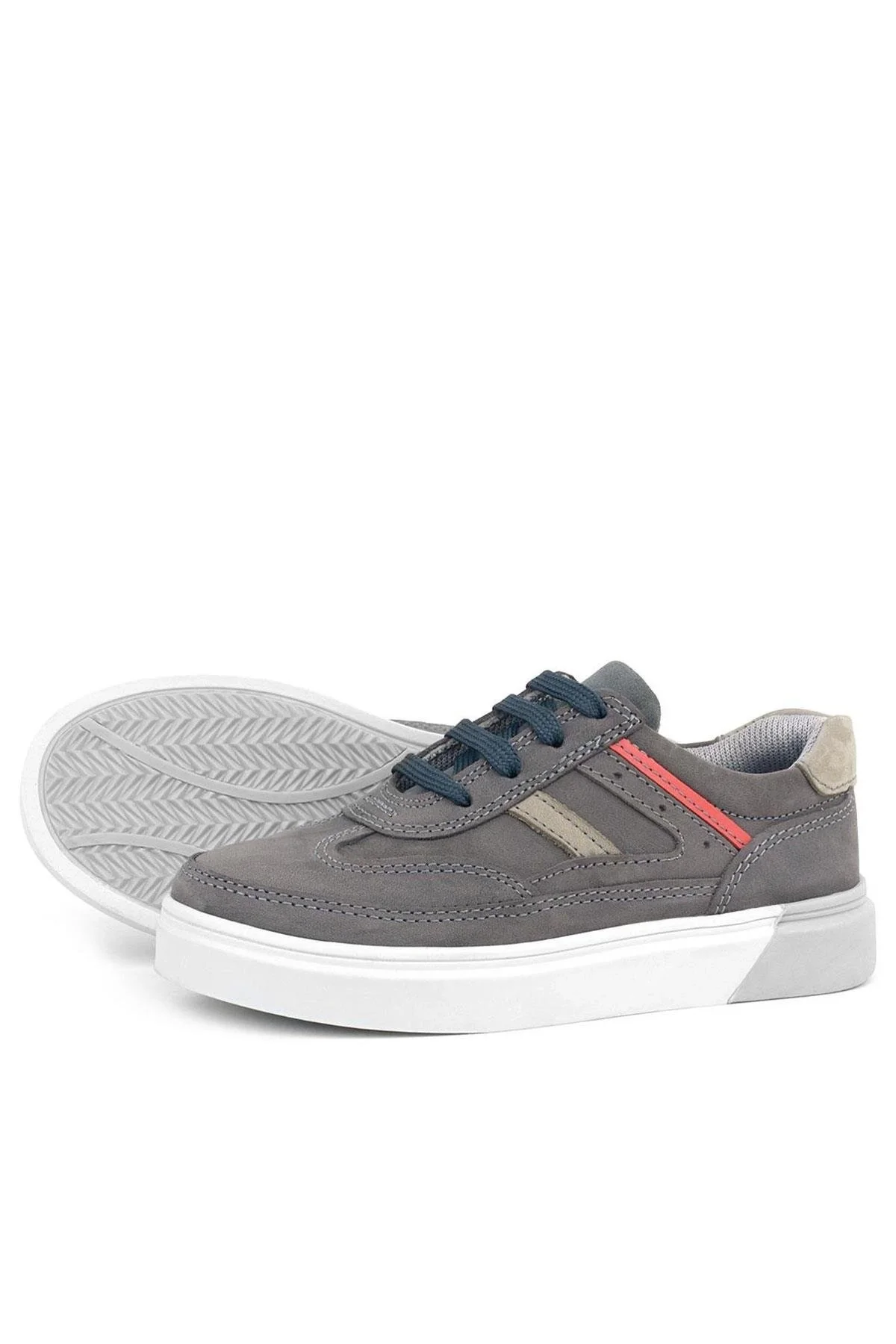Rakerplus Gri Hakiki Deri Bağcıklı Erkek Çocuk Sneaker Ayakkabı