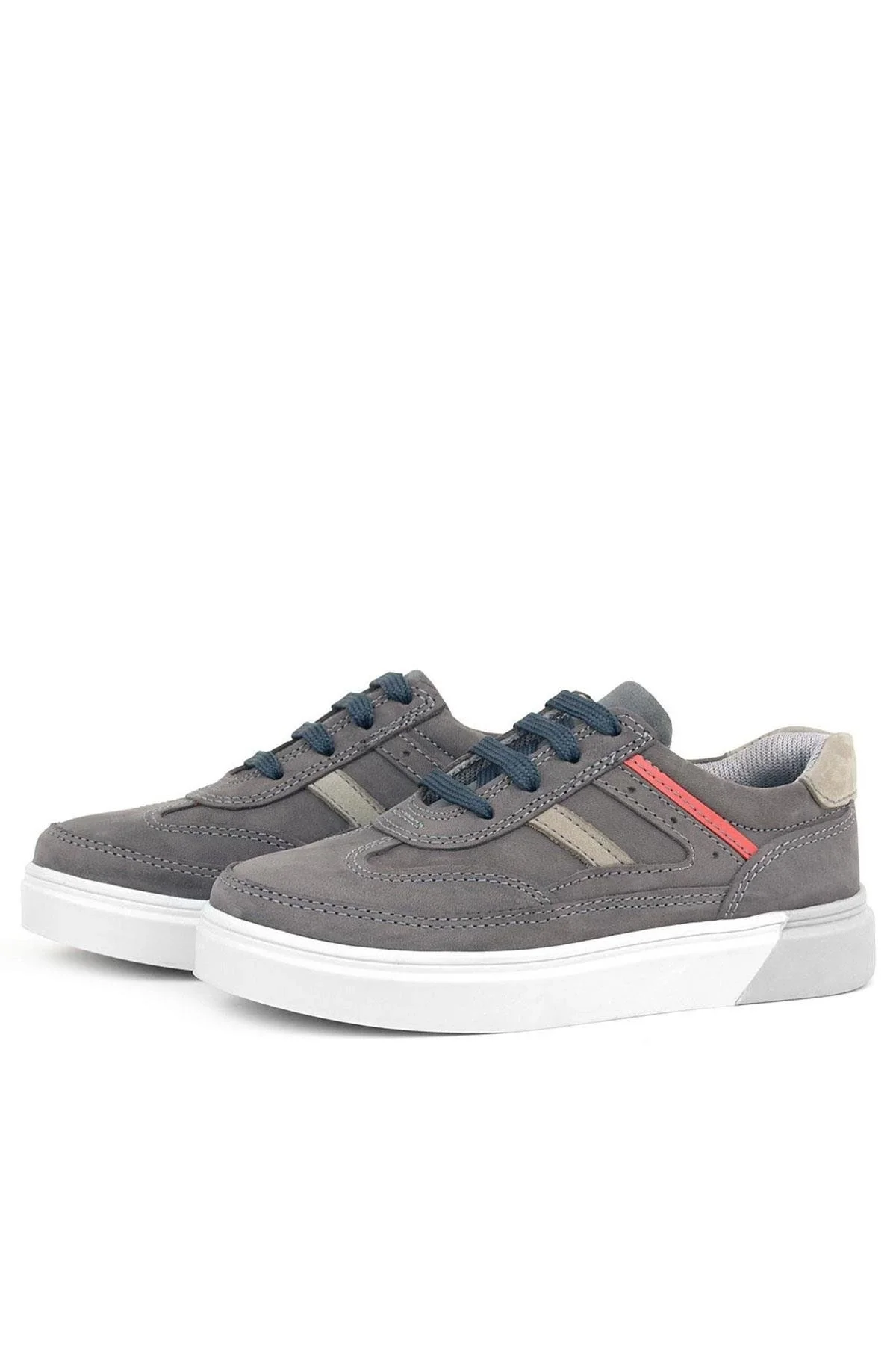 Rakerplus Gri Hakiki Deri Bağcıklı Erkek Çocuk Sneaker Ayakkabı