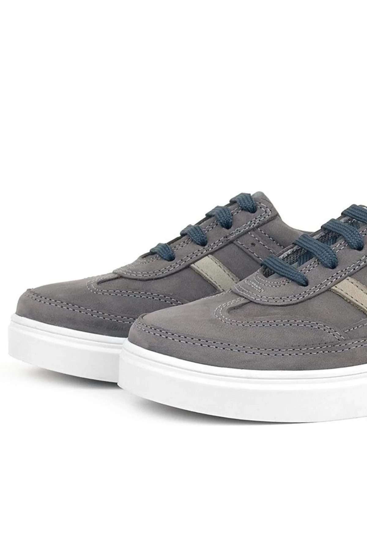 Rakerplus Gri Hakiki Deri Bağcıklı Erkek Çocuk Sneaker Ayakkabı