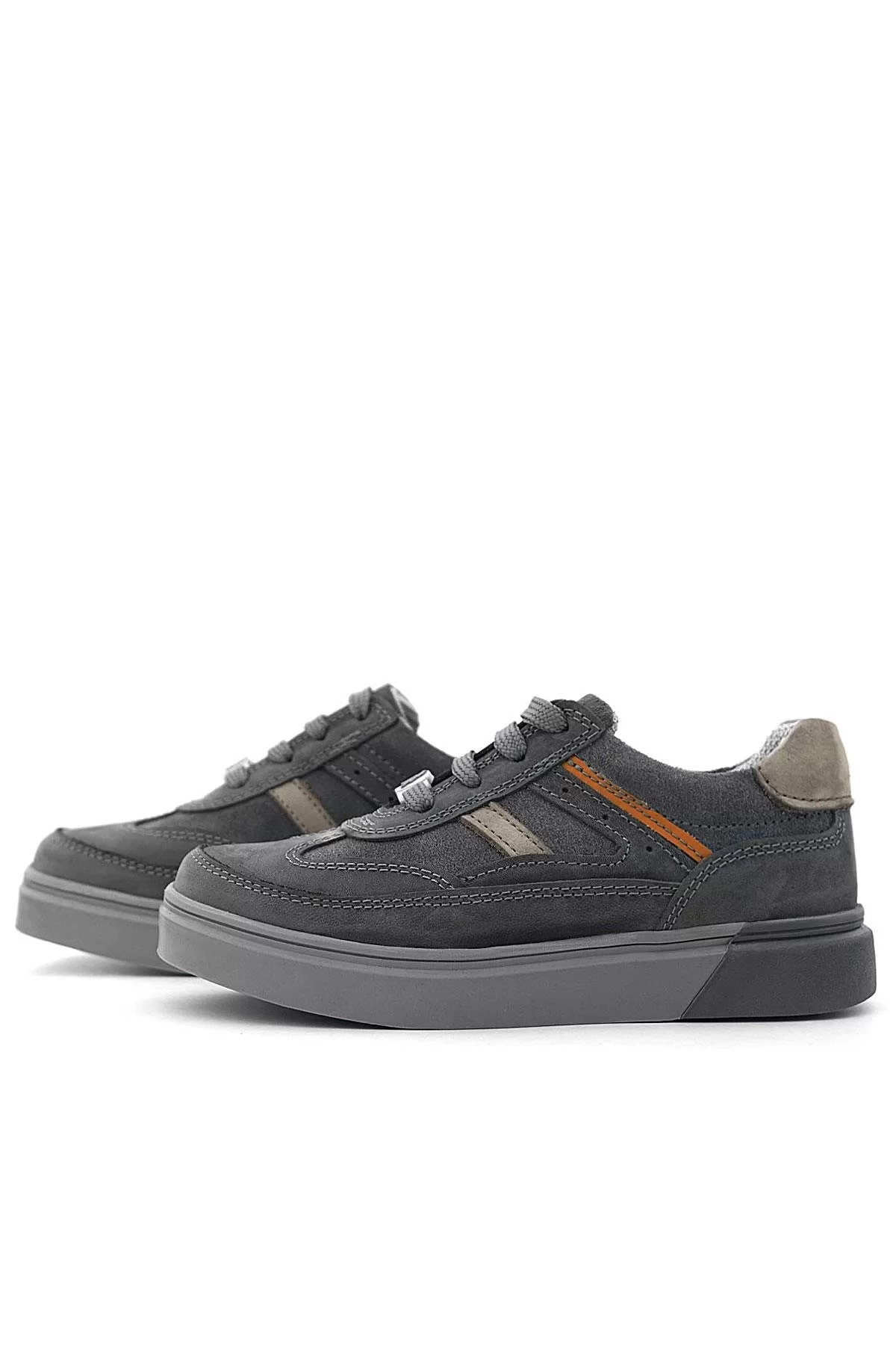 Rakerplus Gri Hakiki Deri Bağcıklı Gri Tabanlı Çocuk Sneaker Ayakkabı