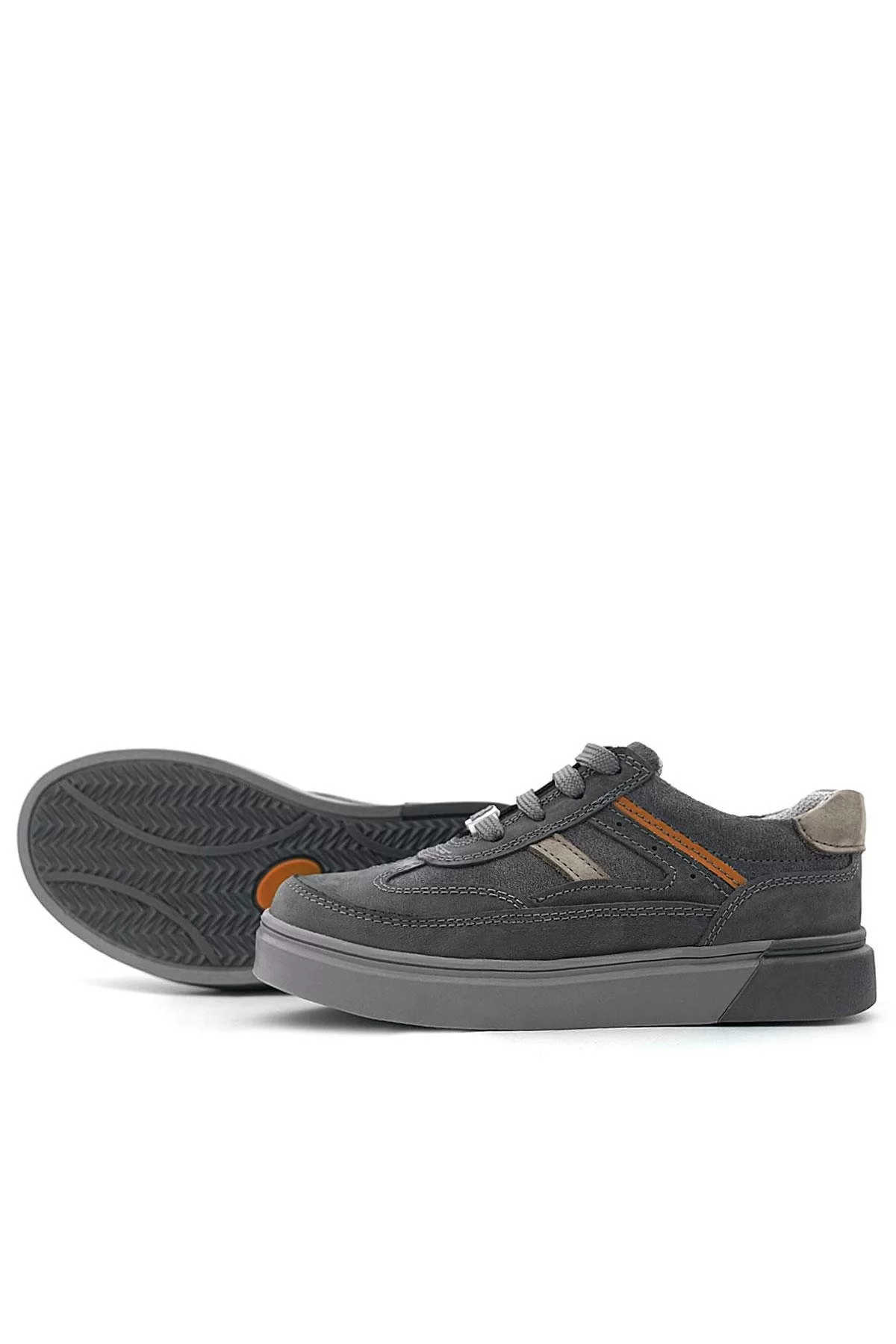 Rakerplus Gri Hakiki Deri Bağcıklı Gri Tabanlı Çocuk Sneaker Ayakkabı