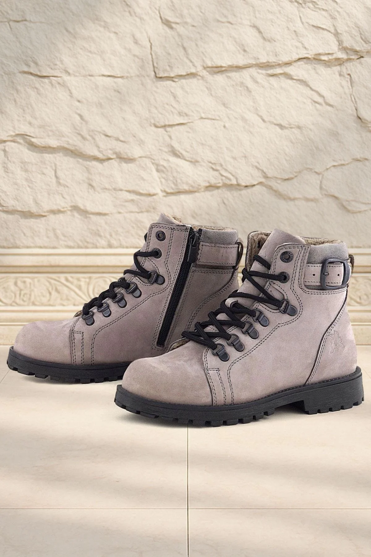 Rakerplus Griffon Hakiki Deri Açık Gri Bağcıklı Fermuarlı Bot