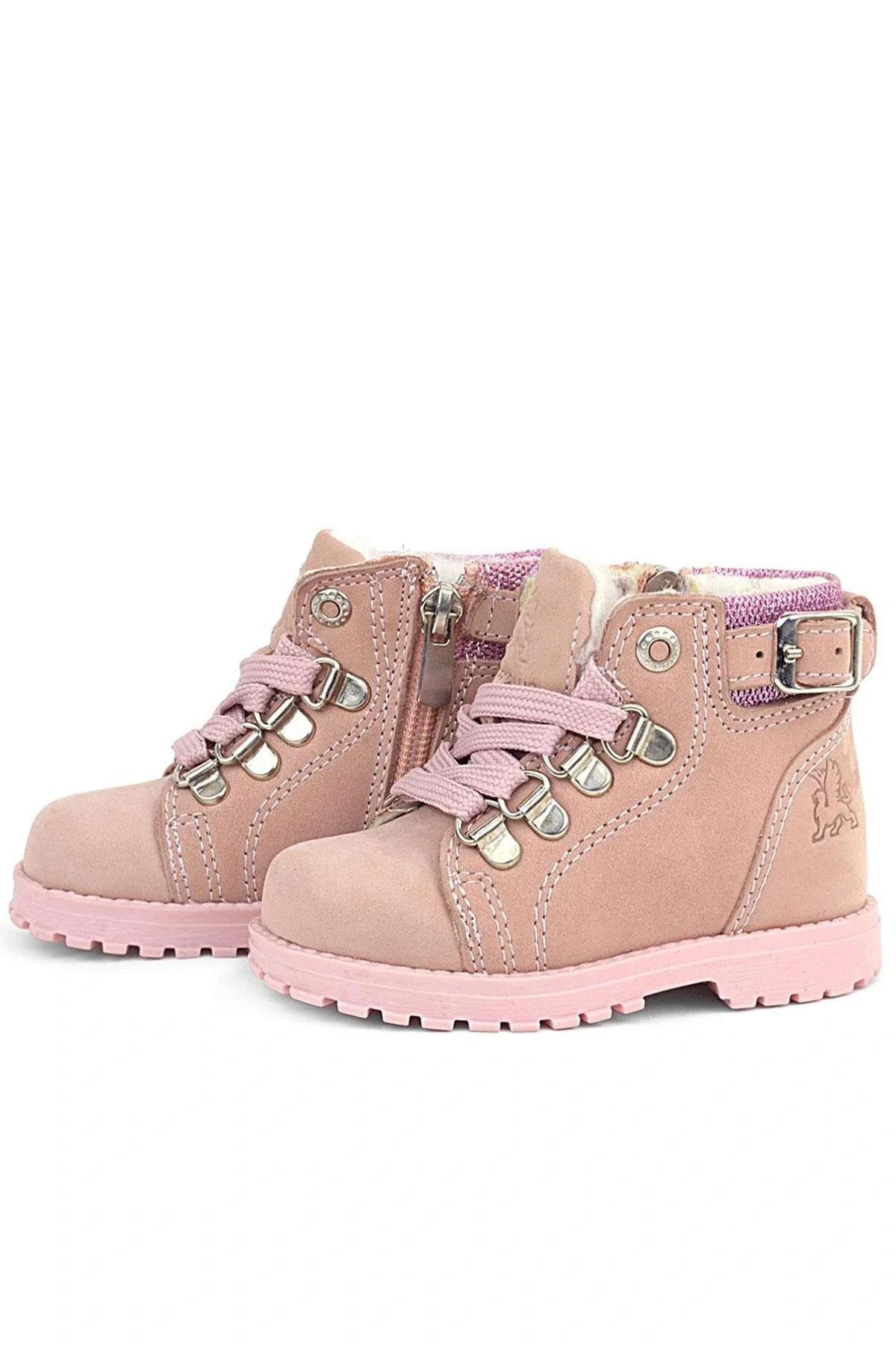 Rakerplus Griffon Hakiki Deri Pembe Simli Fermuarlı Kız Bebek Bot