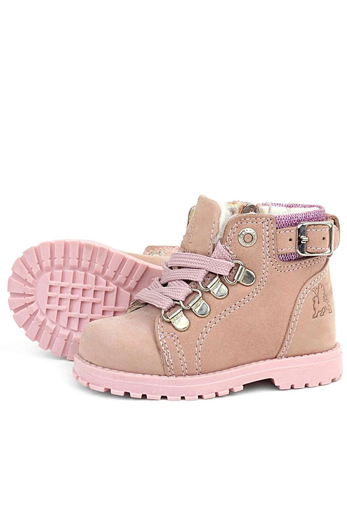 Rakerplus Griffon Hakiki Deri Pembe Simli Fermuarlı Kız Bebek Bot