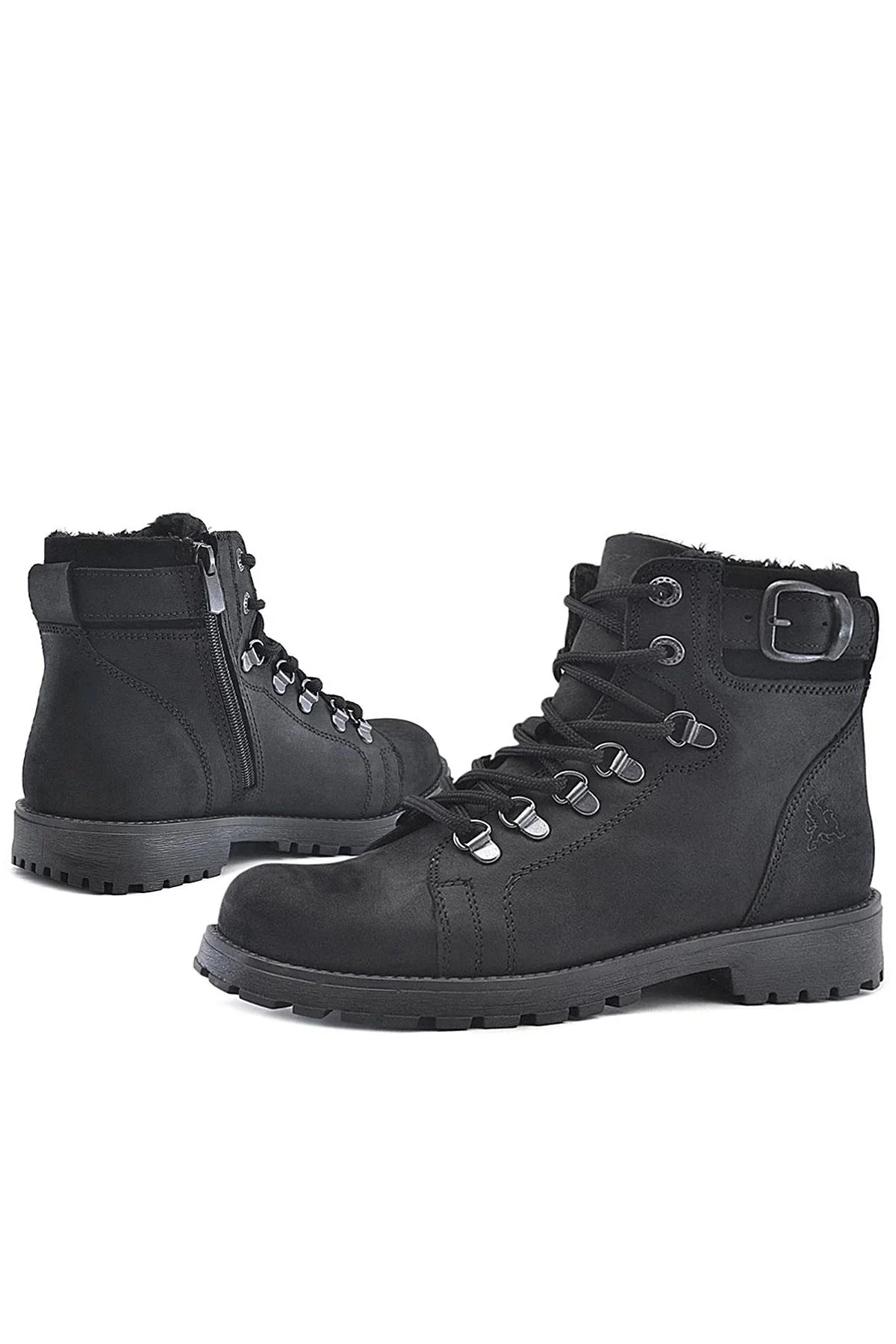 Rakerplus Griffon Hakiki Deri Siyah Fermuarlı Çocuk Bot