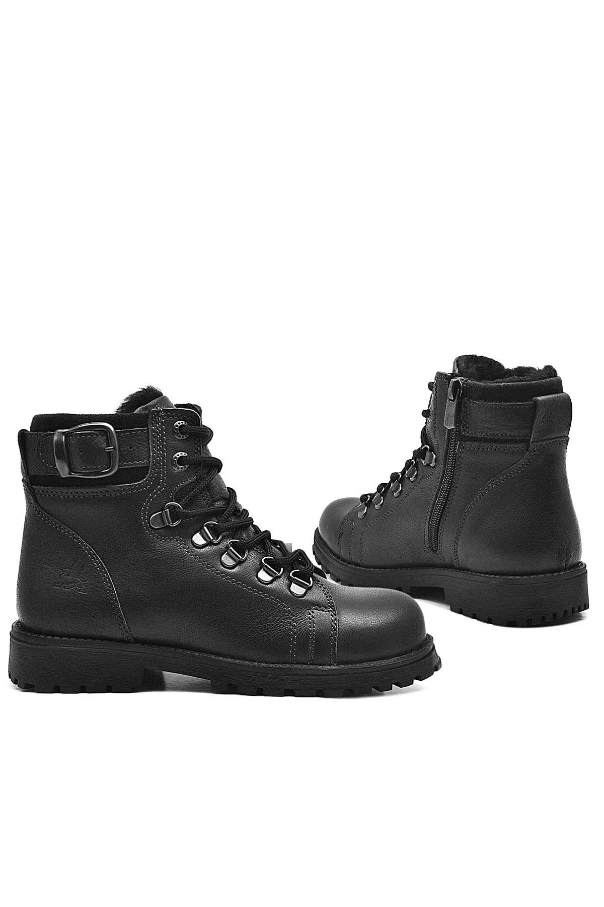 Rakerplus Griffon Hakiki Deri Siyah Fermuarlı Çocuk Bot