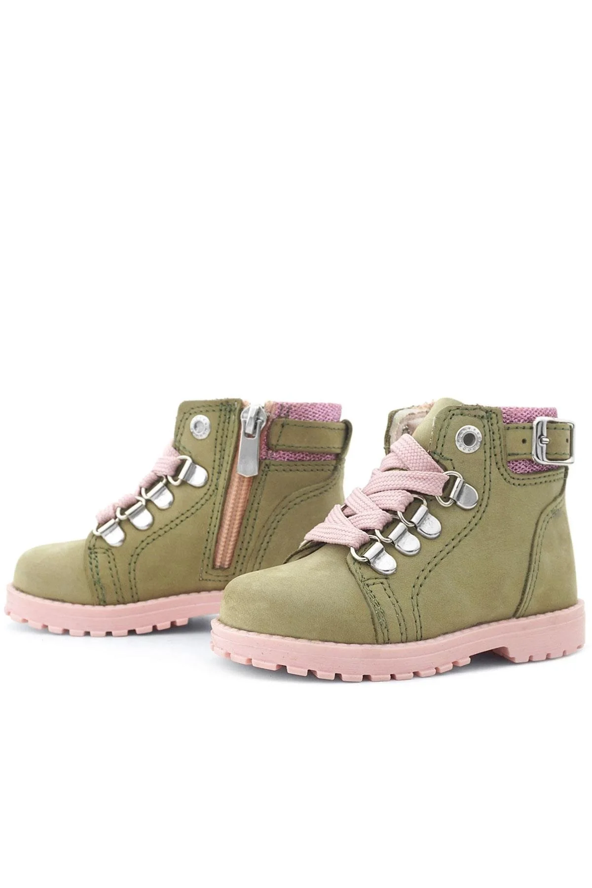 Rakerplus Griffon Hakiki Deri Yeşil Simli Fermuarlı Kışlık Kız Bebek Bot