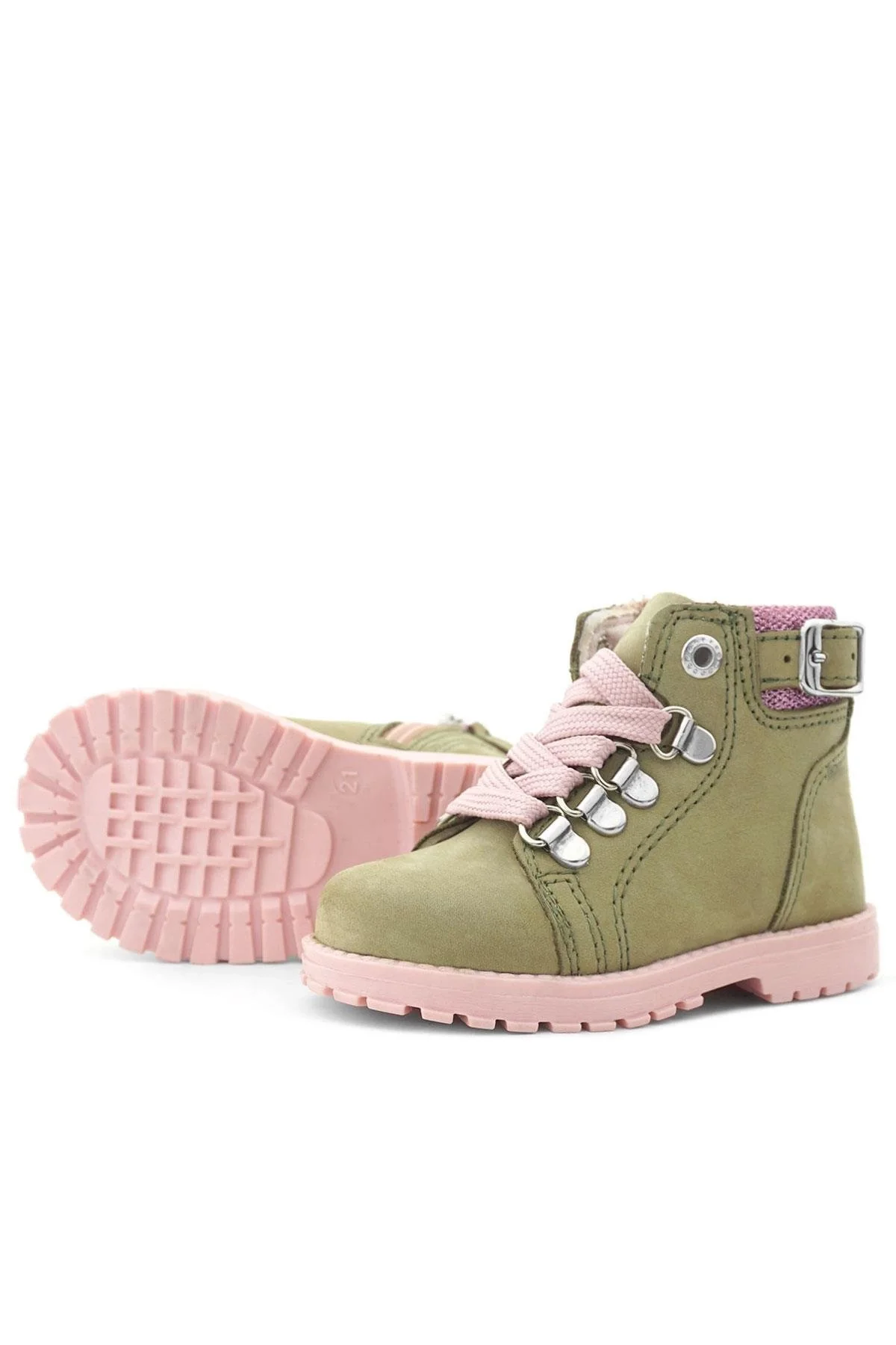 Rakerplus Griffon Hakiki Deri Yeşil Simli Fermuarlı Kışlık Kız Bebek Bot