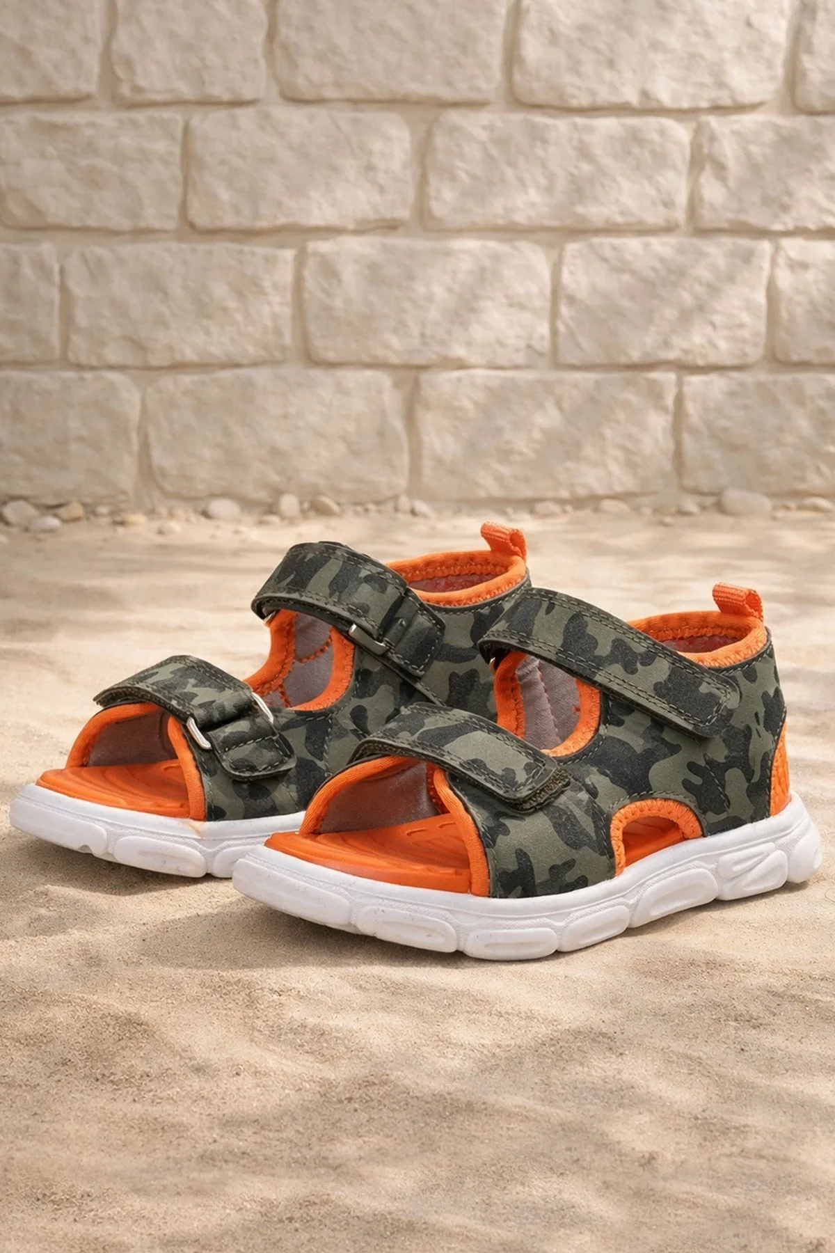 Rakerplus Haki Kamuflaj Desenli Cırtlı Bebek Sandalet Ayakkabı