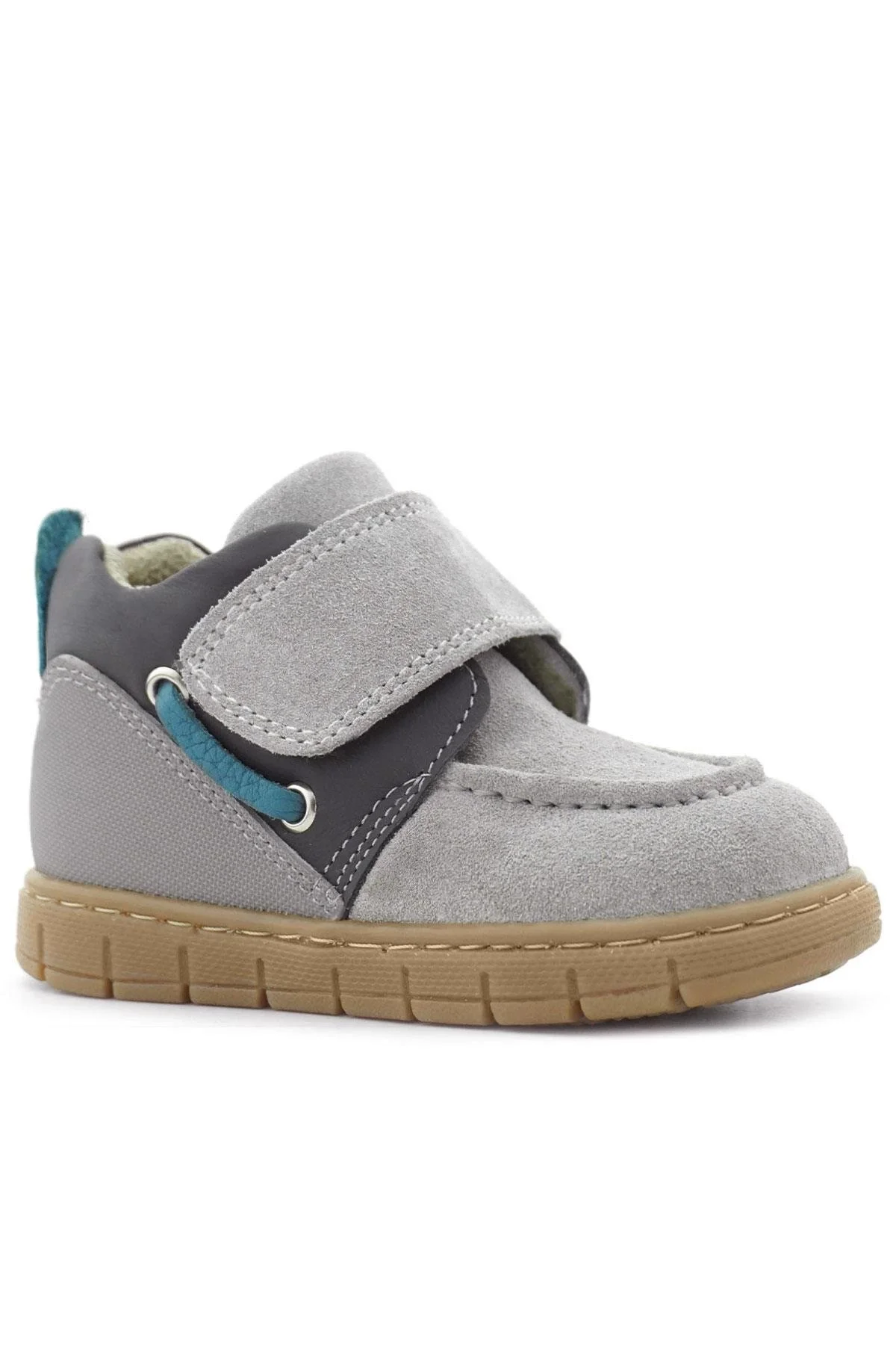 Rakerplus Hakiki Deri Açık Gri Mavi Cırt Cırtlı Bebek Bot